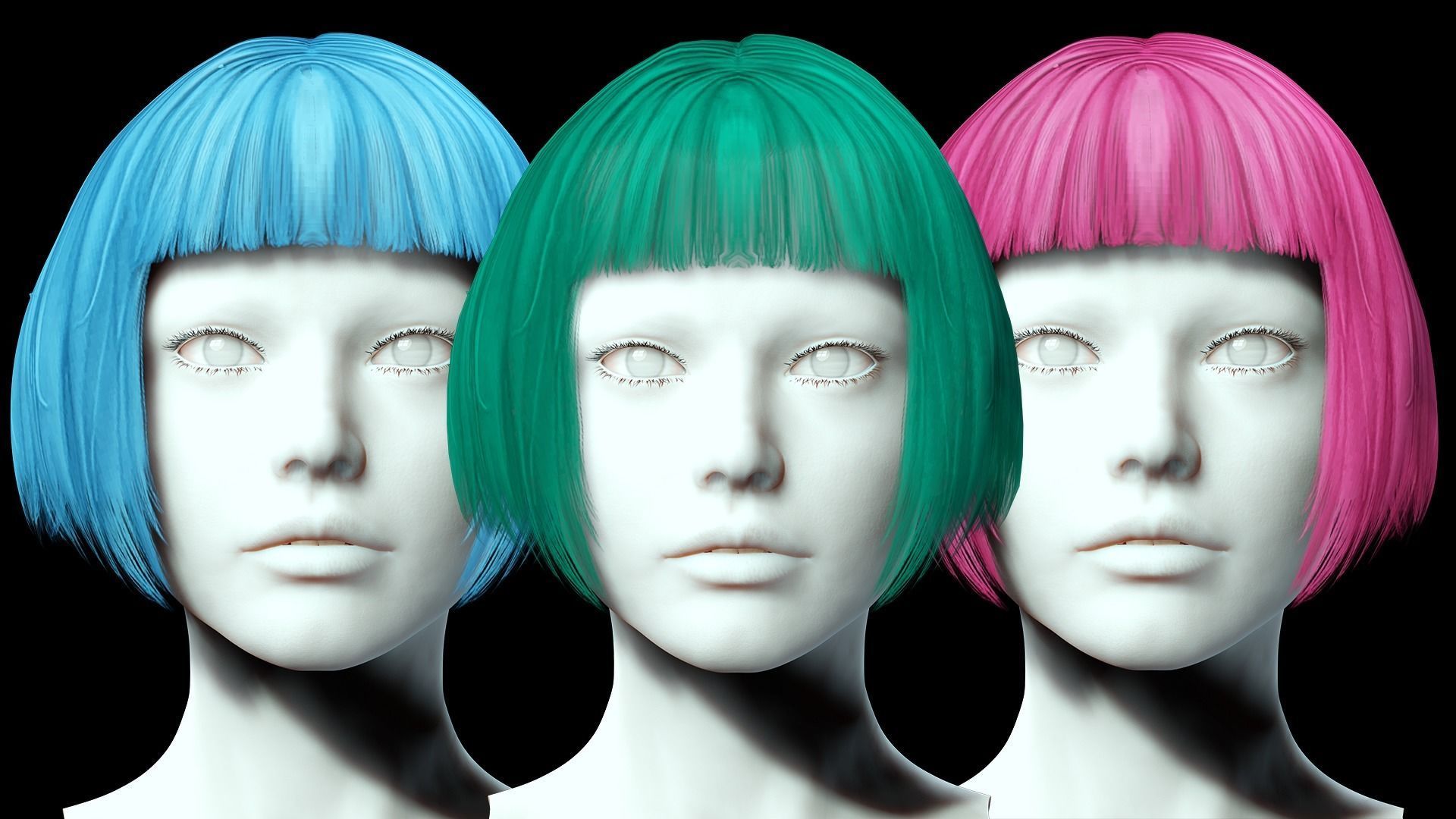 Female Bob Hair Low-poly 3D model_2