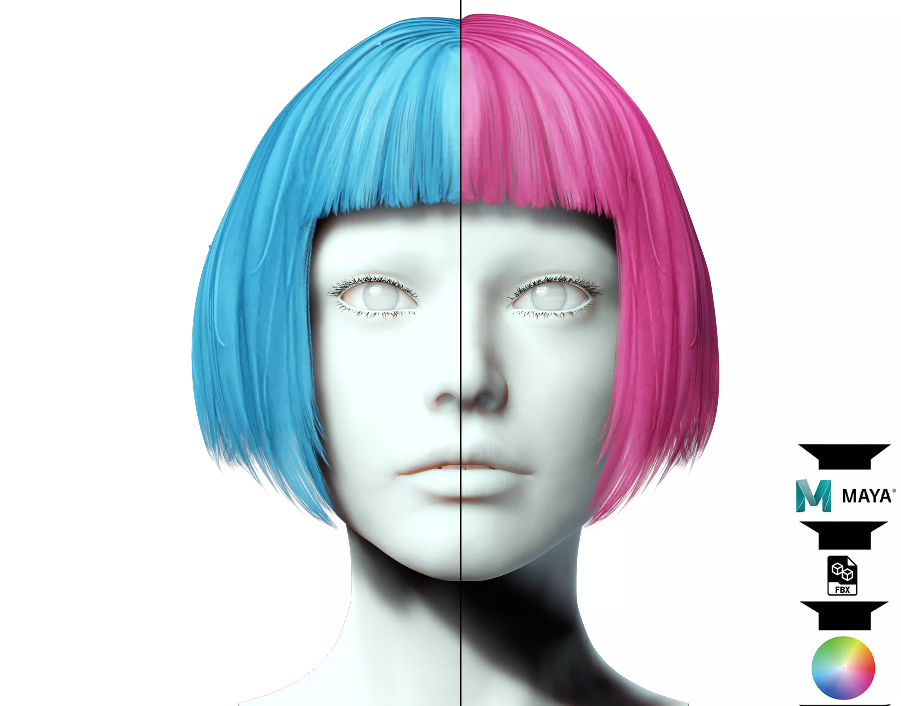 Female Bob Hair Low-poly 3D model_0