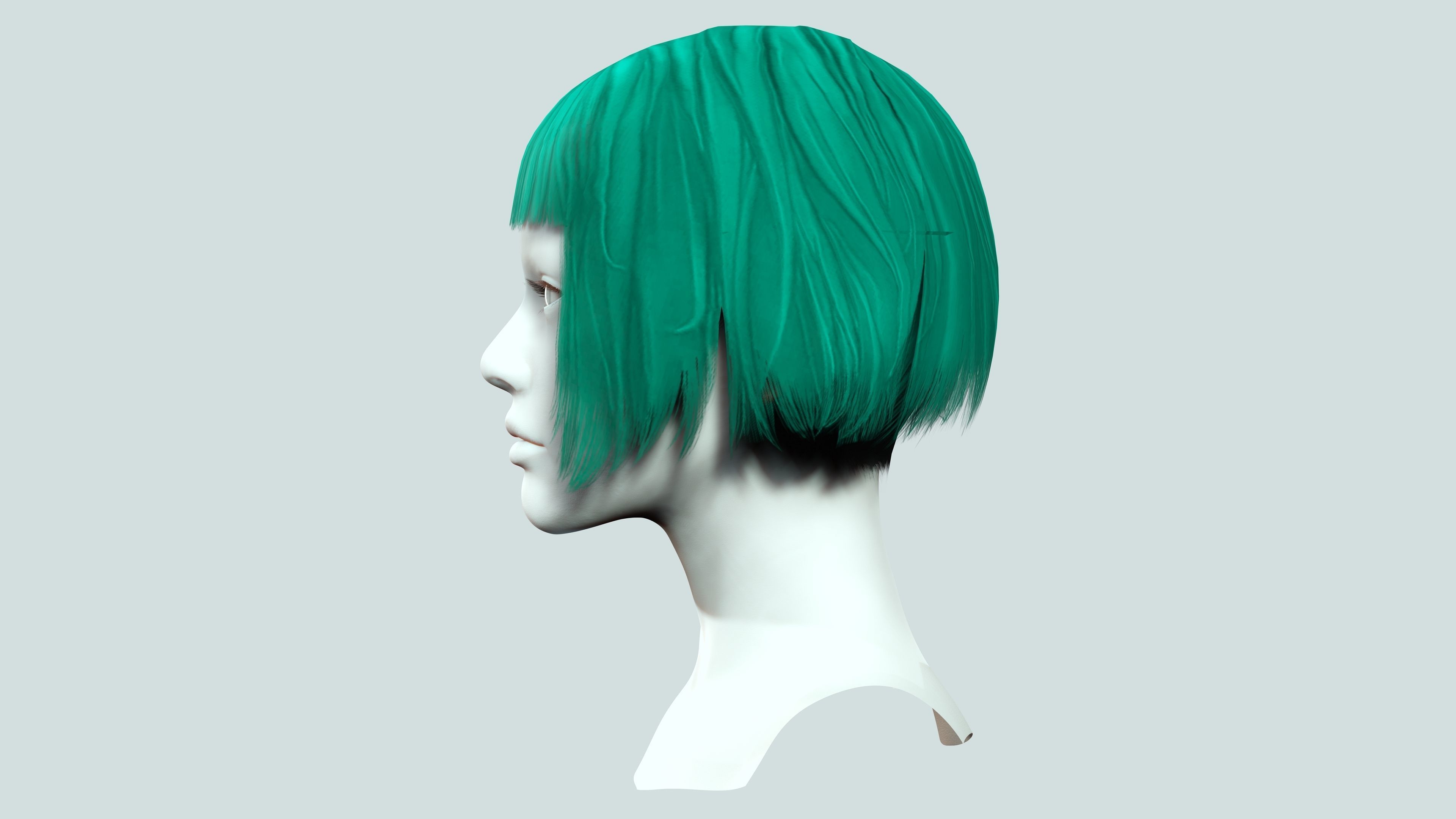 Female Bob Hair Low-poly 3D model_5