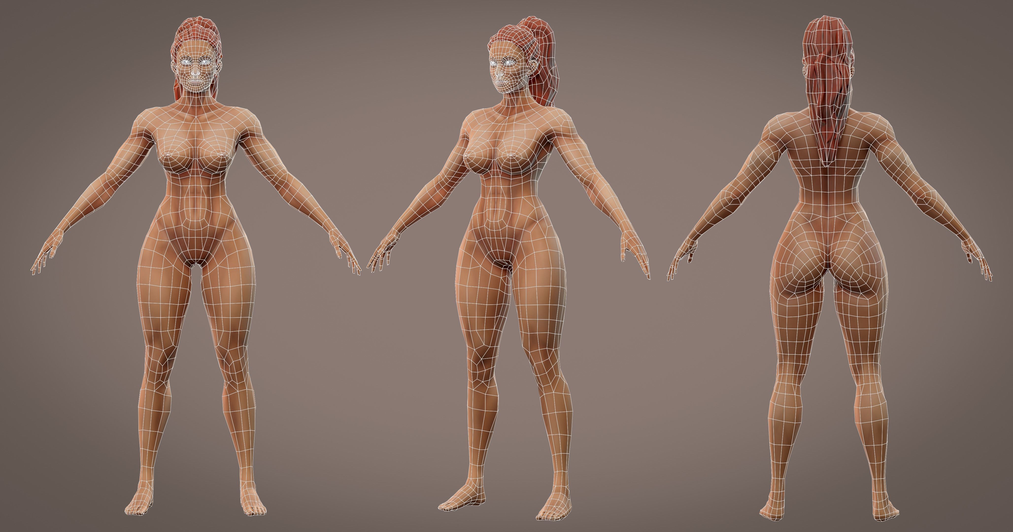 Stylized Female - Game Ready Low poly Character Low-poly 3D model_4