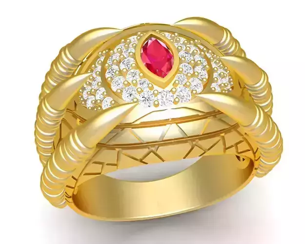 A6005 Eye and Claw Dragon Diamond Men Ring with Gallery