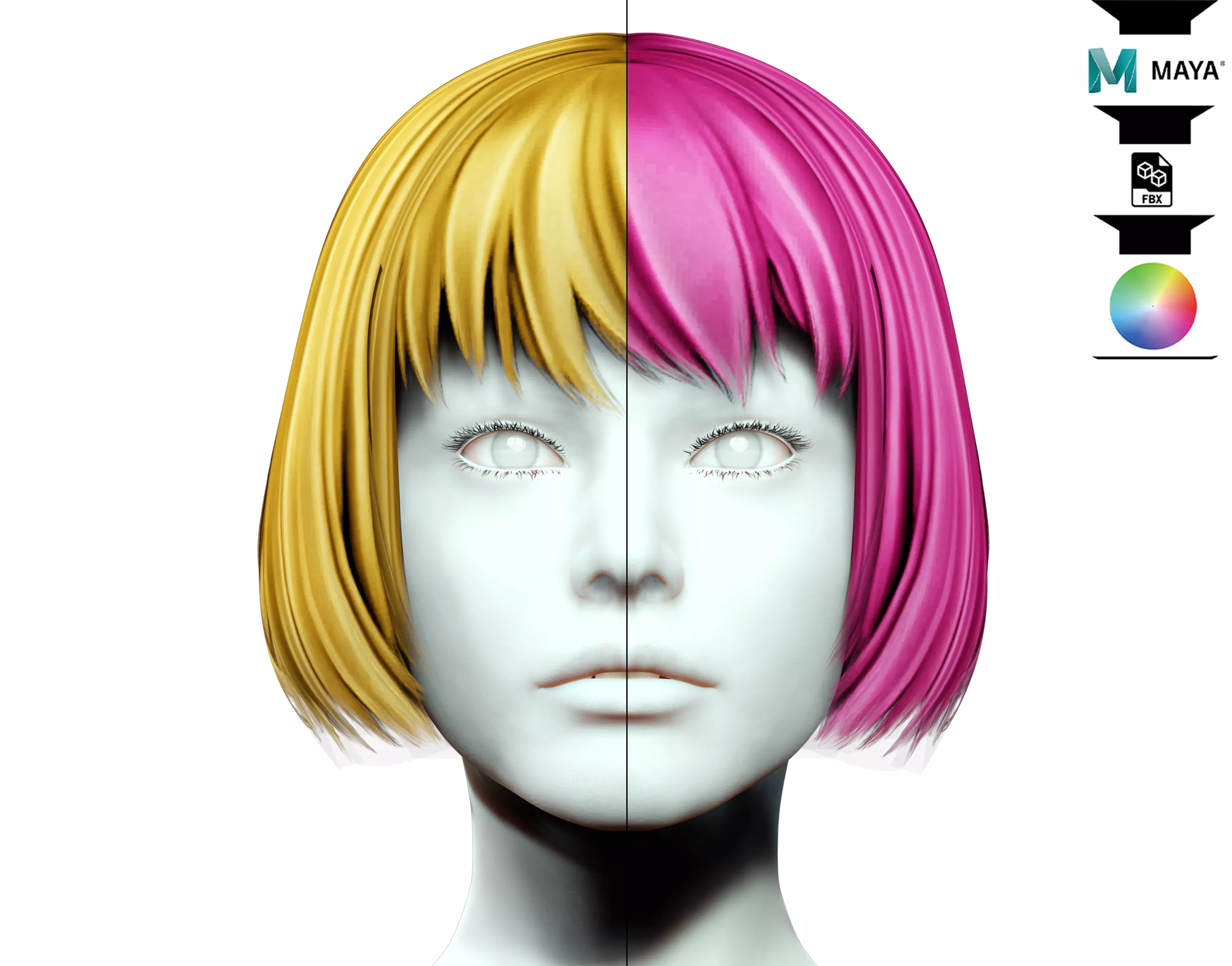 Female Bob Hair Low-poly 3D model_0