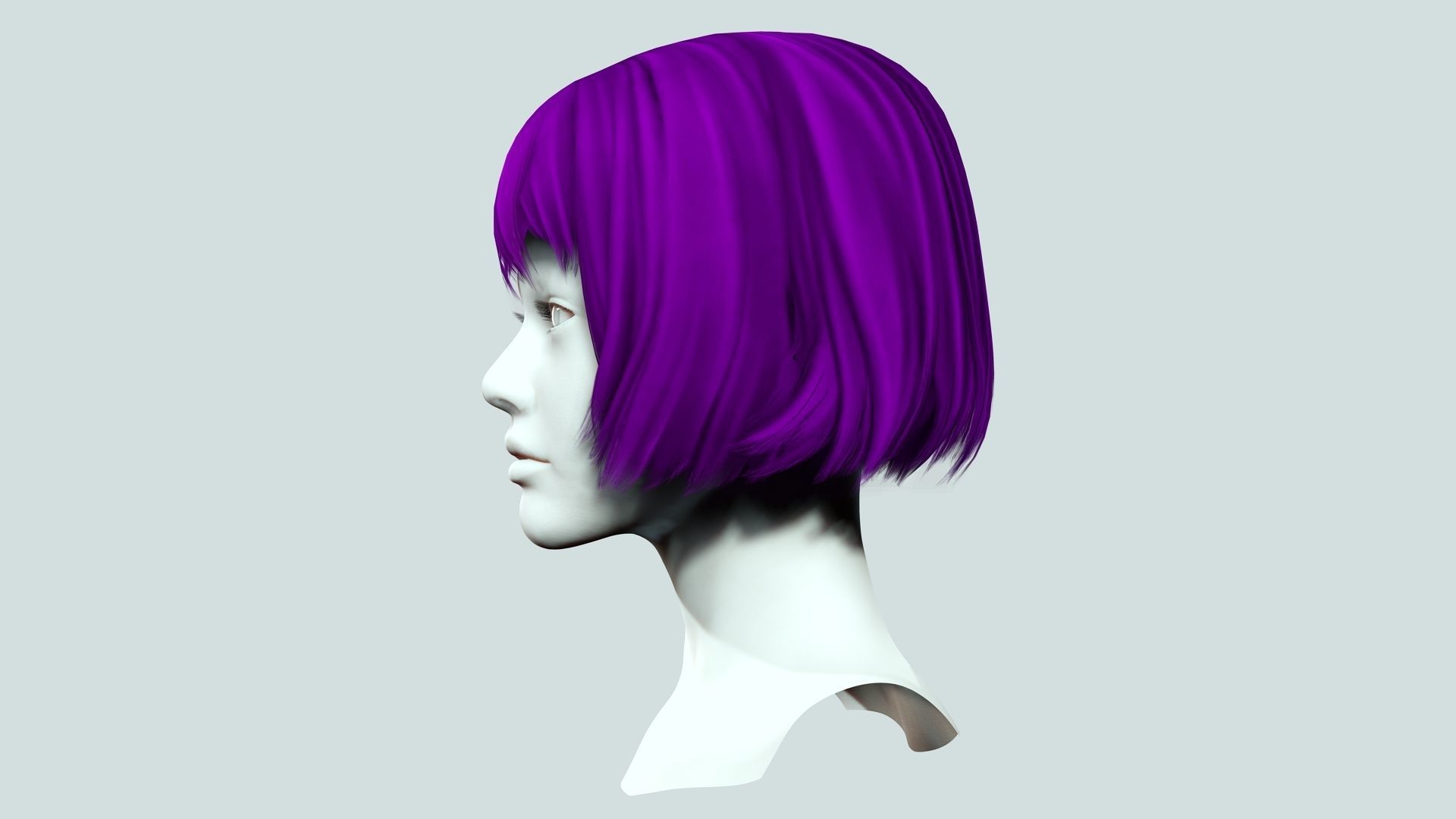 Female Bob Hair Low-poly 3D model_4