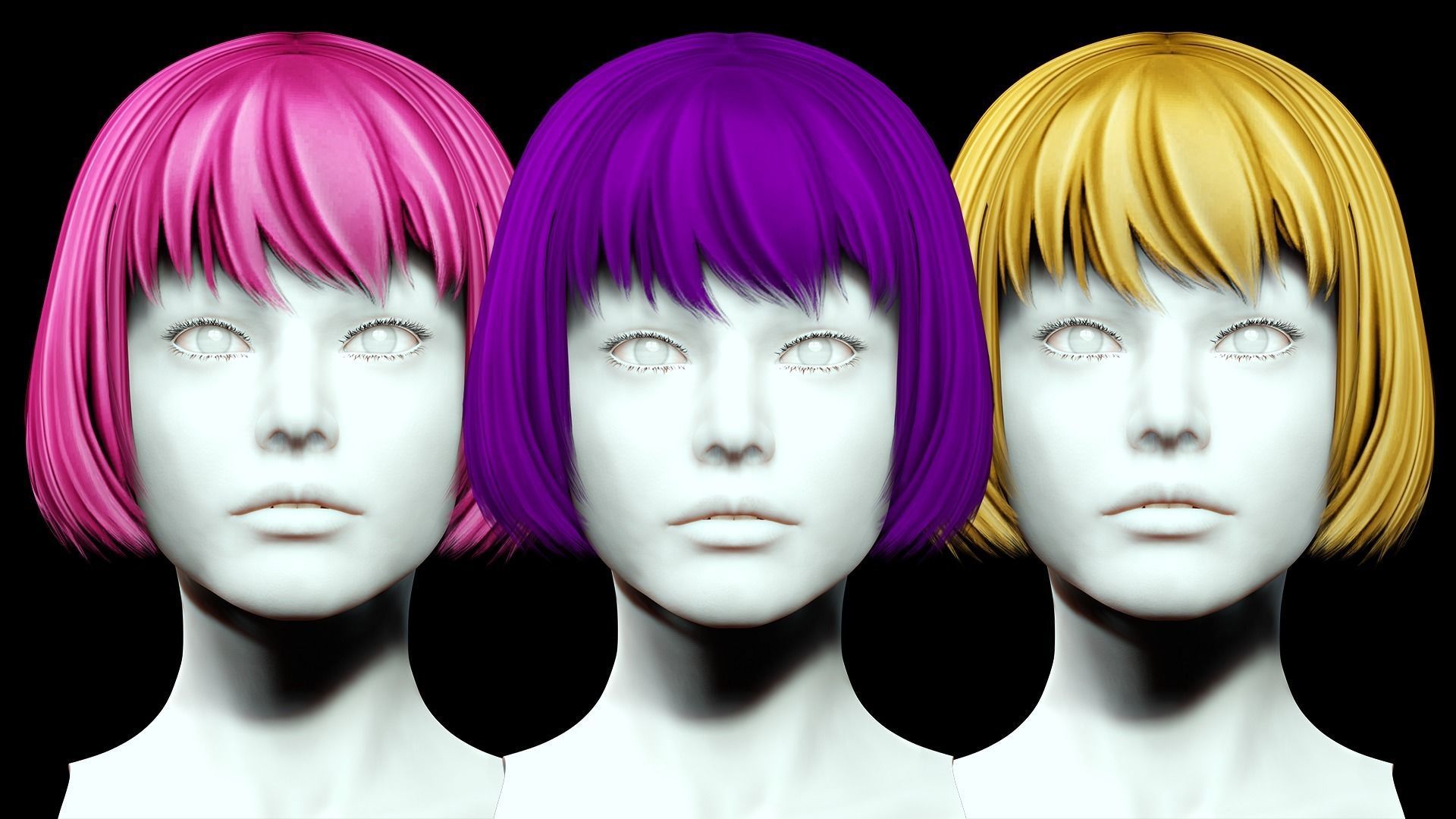 Female Bob Hair Low-poly 3D model_1
