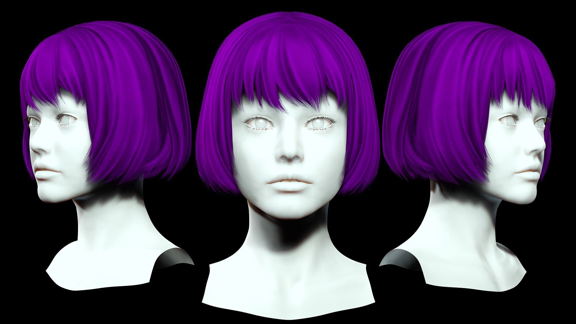 Female Bob Hair Low-poly 3D model_2
