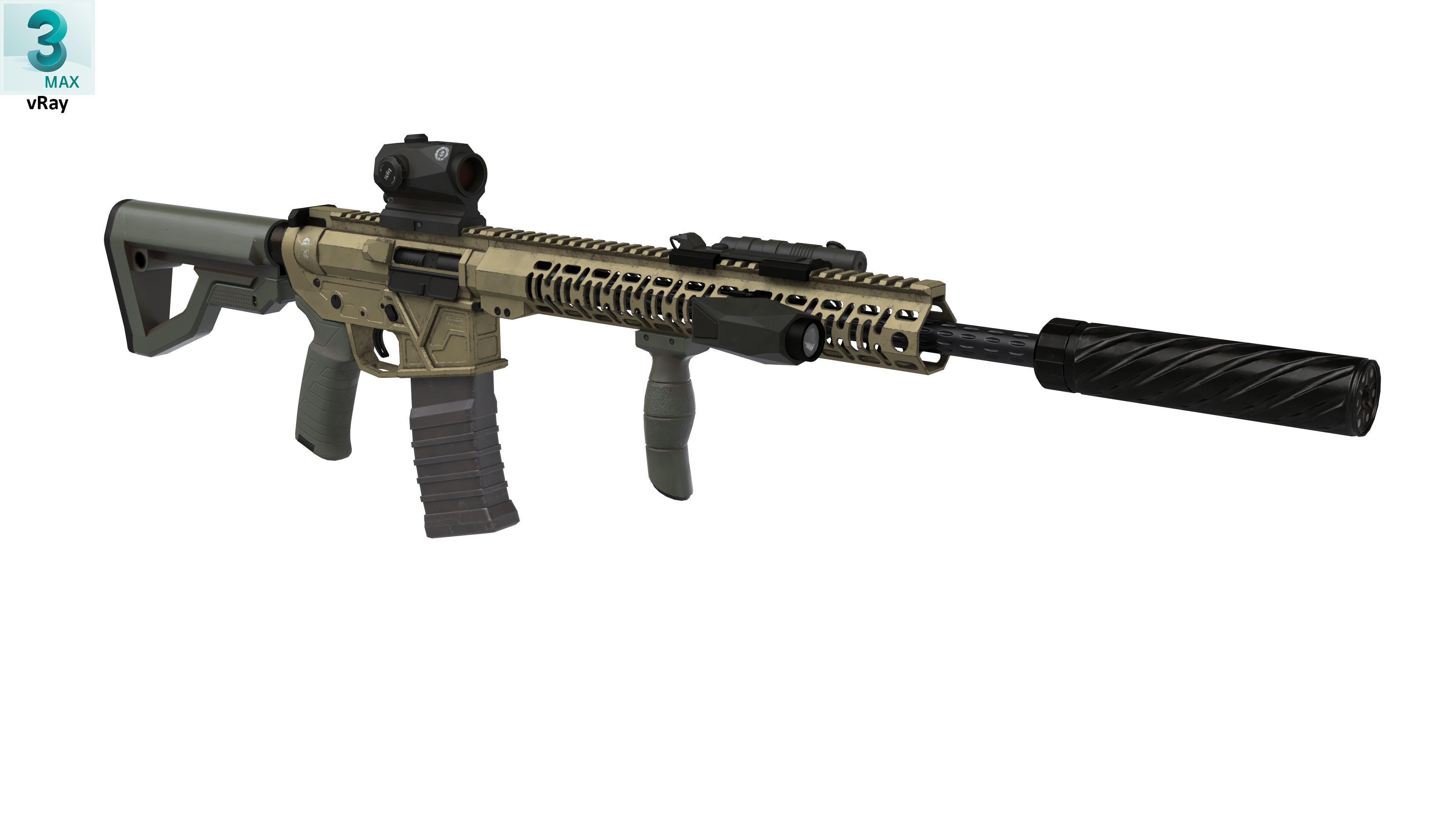 Assault Rifle 1 Used Low-poly 3D model_6