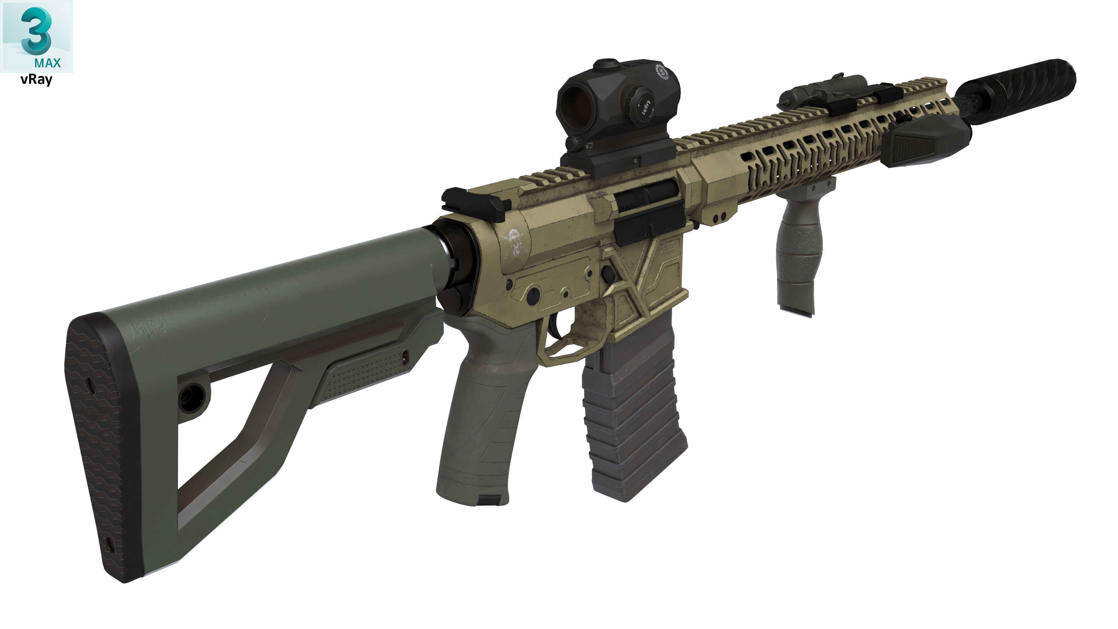Assault Rifle 1 Used Low-poly 3D model_5