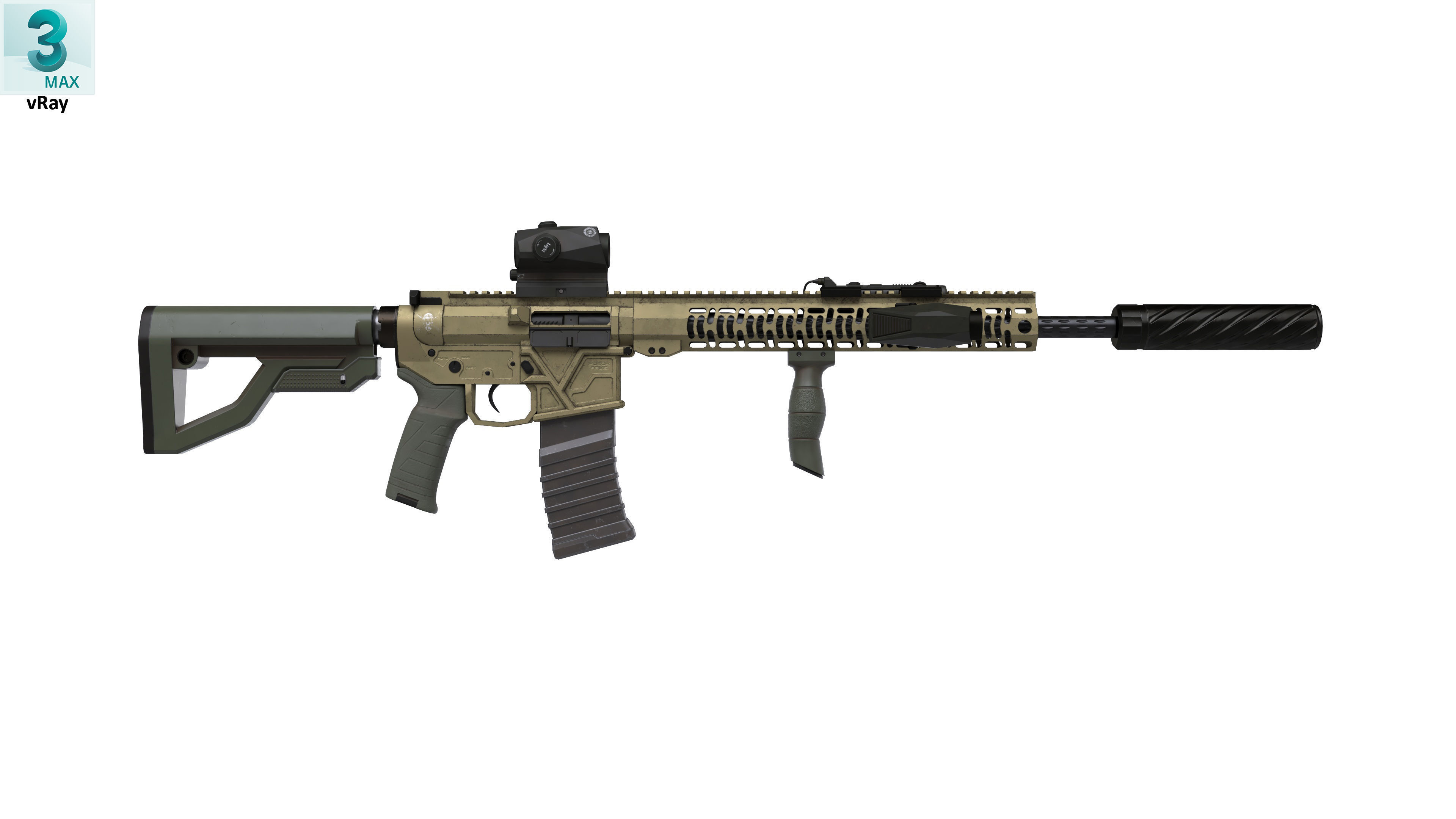 Assault Rifle 1 Used Low-poly 3D model_4