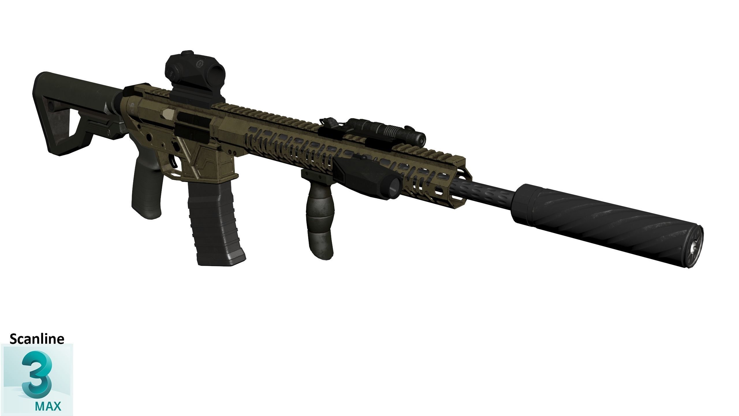 Assault Rifle 1 Used Low-poly 3D model_19