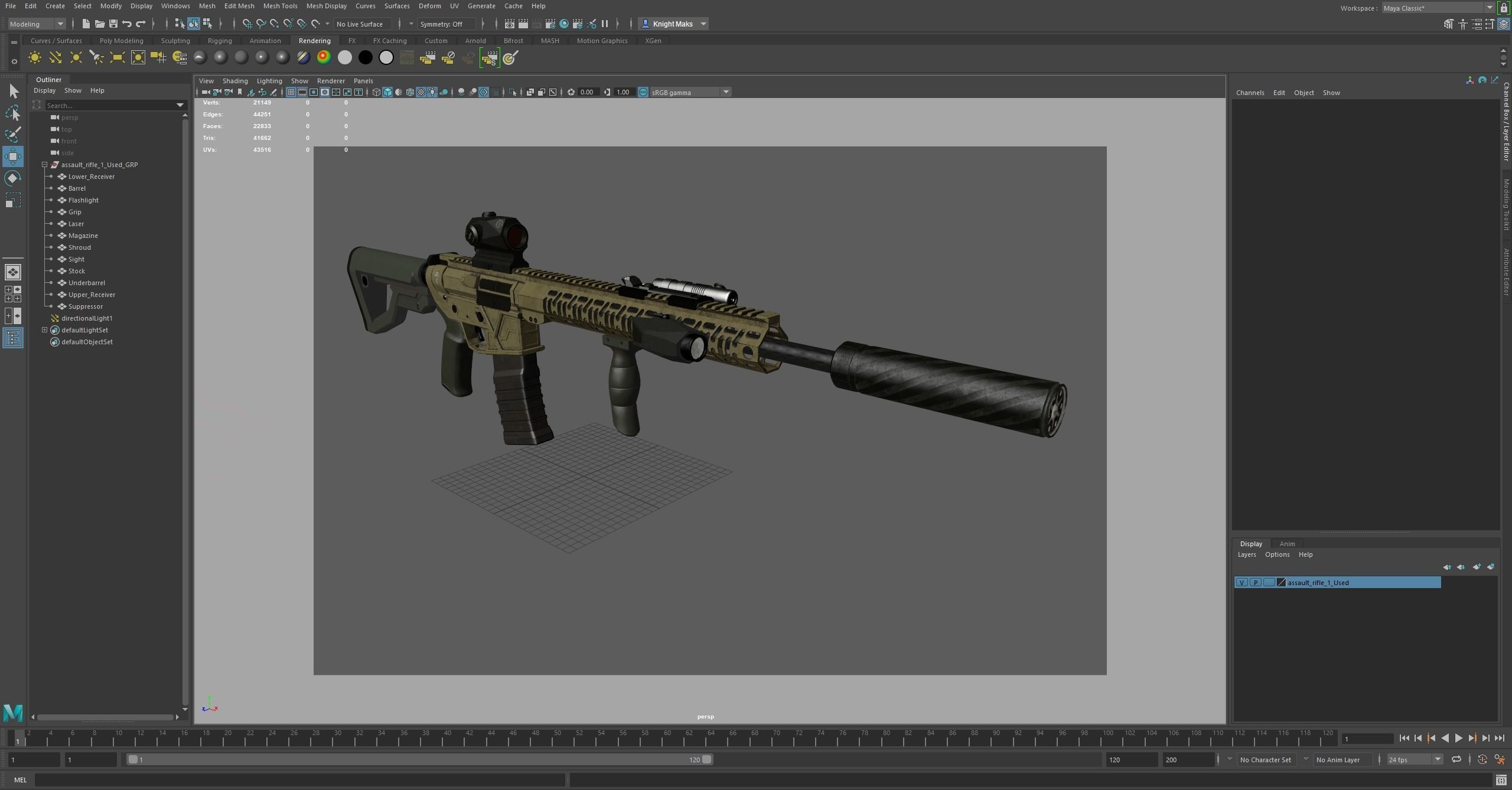 Assault Rifle 1 Used Low-poly 3D model_22
