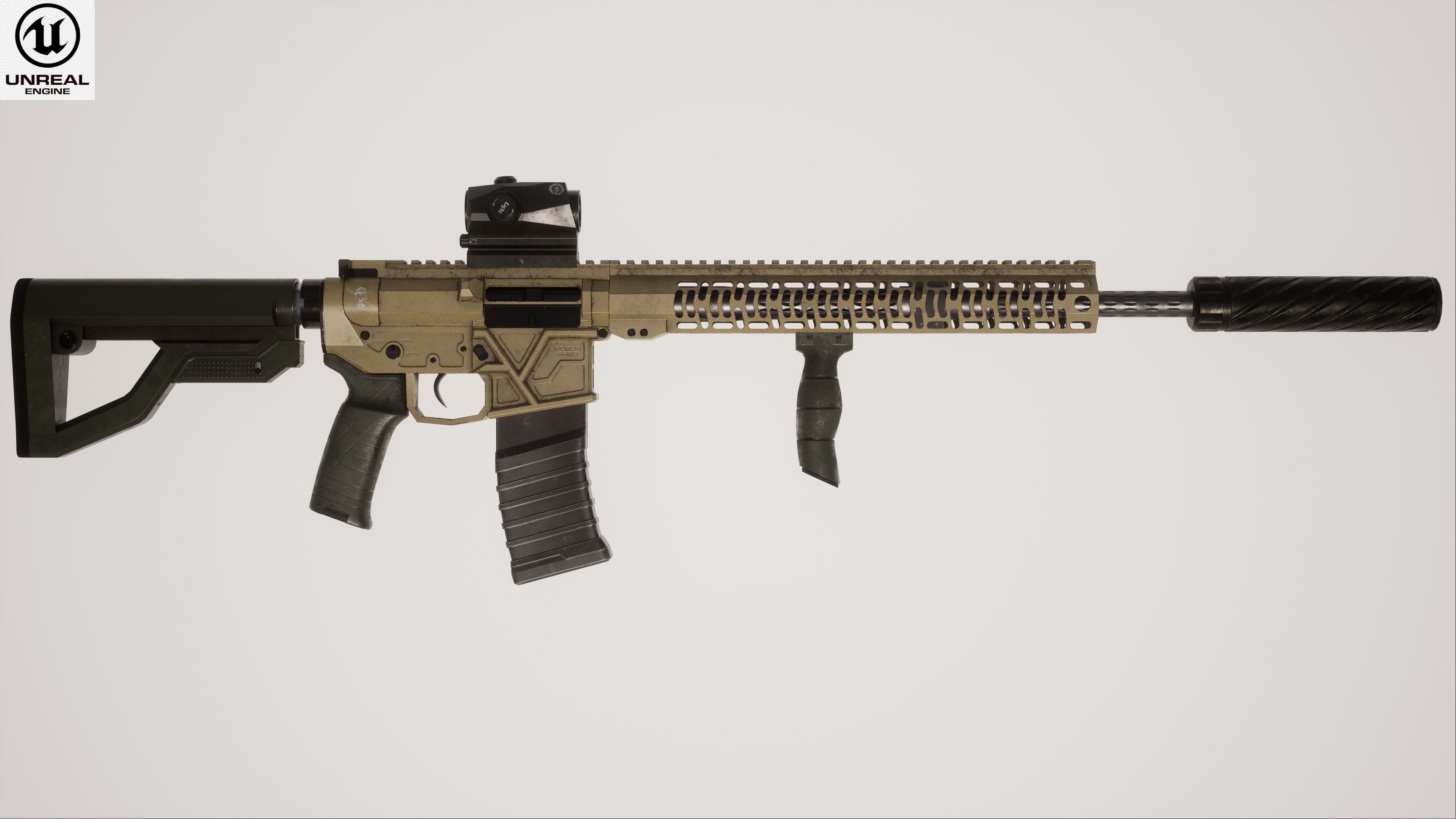 Assault Rifle 1 Used Low-poly 3D model_2