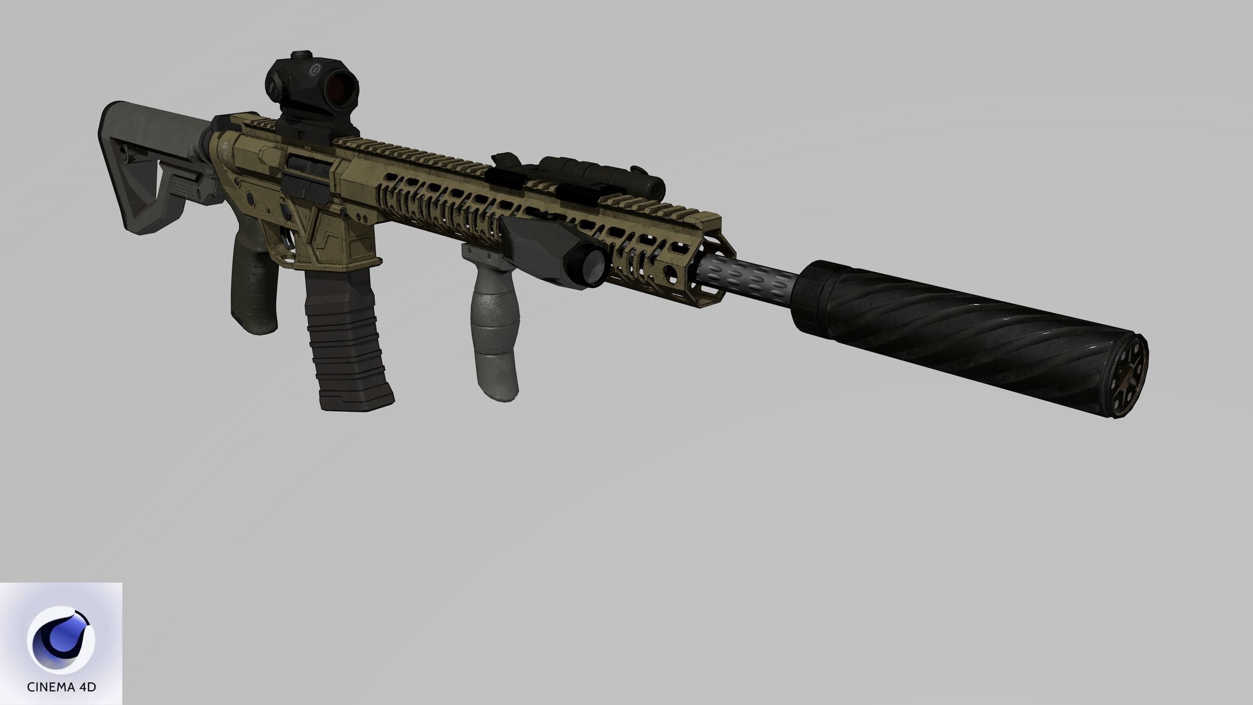 Assault Rifle 1 Used Low-poly 3D model_23
