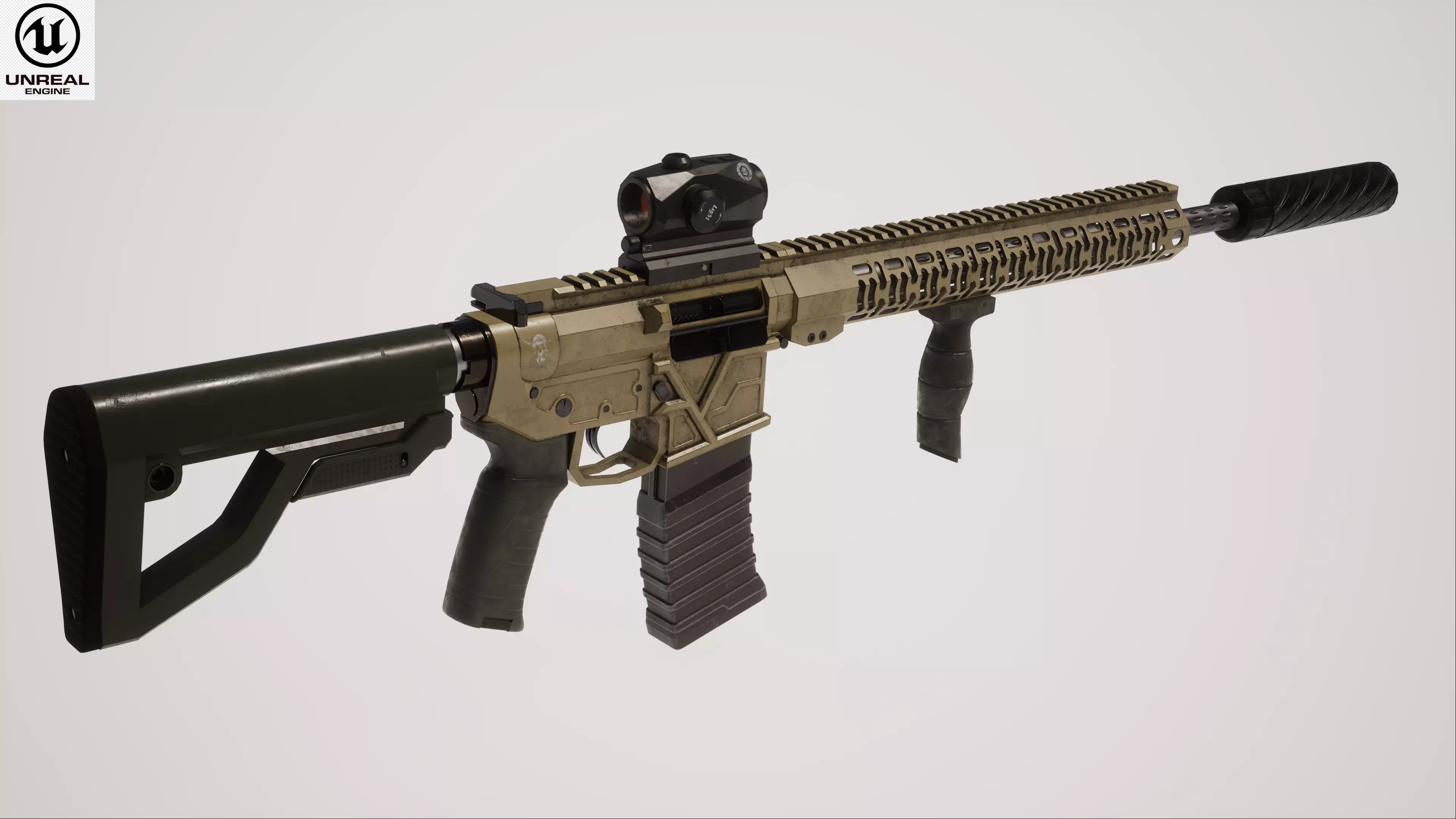 Assault Rifle 1 Used Low-poly 3D model_0