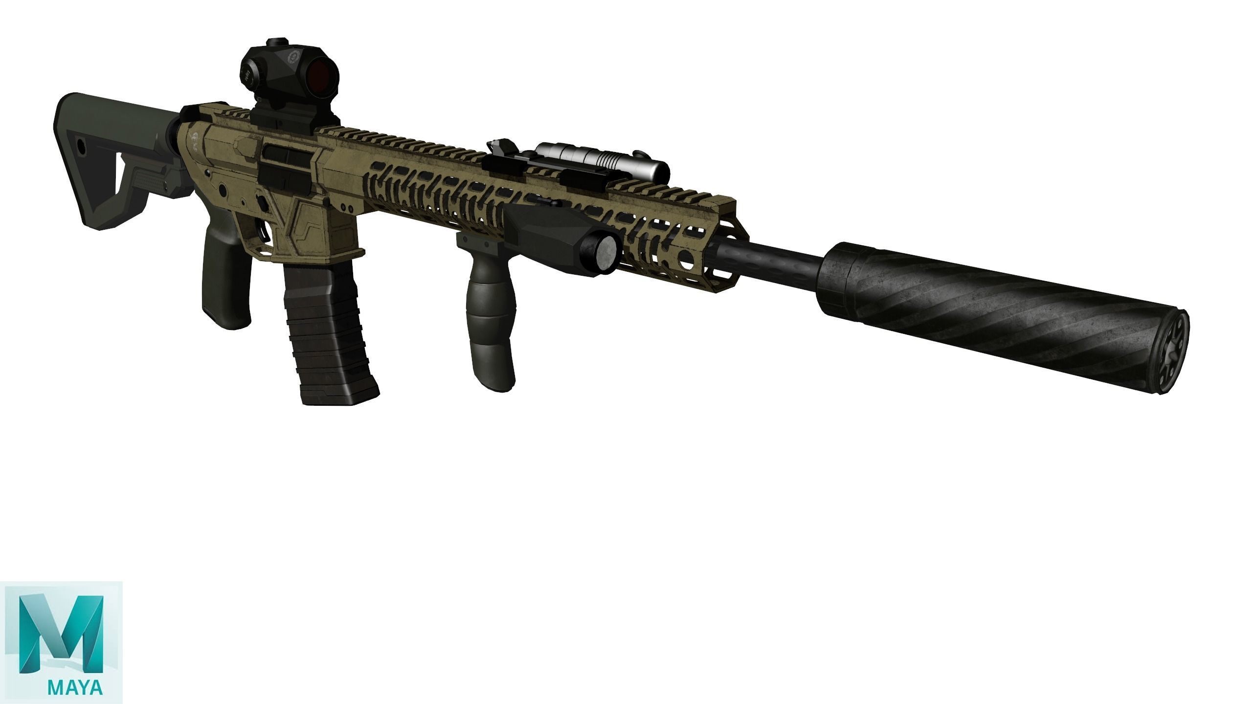 Assault Rifle 1 Used Low-poly 3D model_21