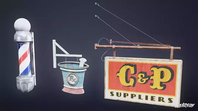 SIGNAGE - Sign Set 17 - LOW POLY AND NANITE