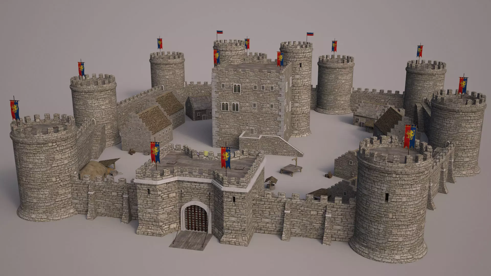 Meideval Castle set 3D model_0