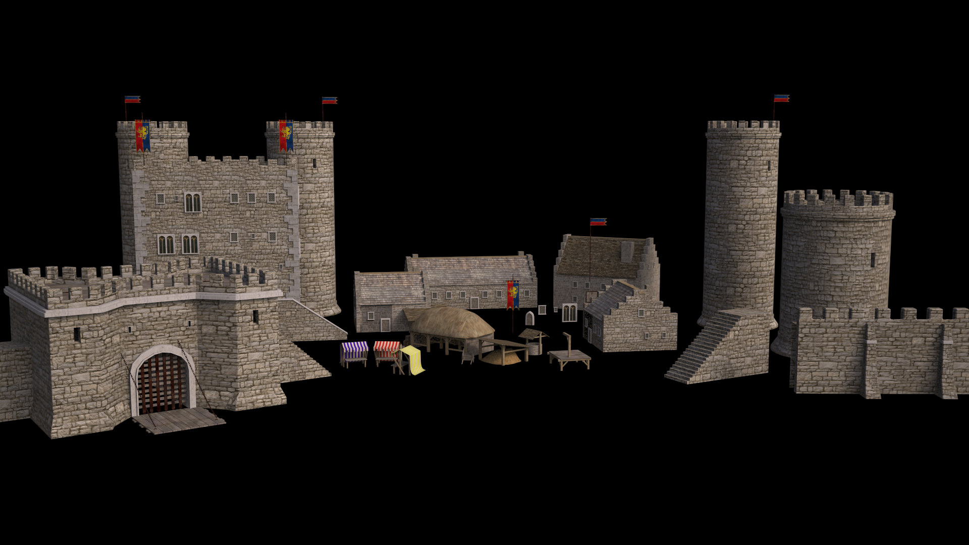 Meideval Castle set 3D model_7