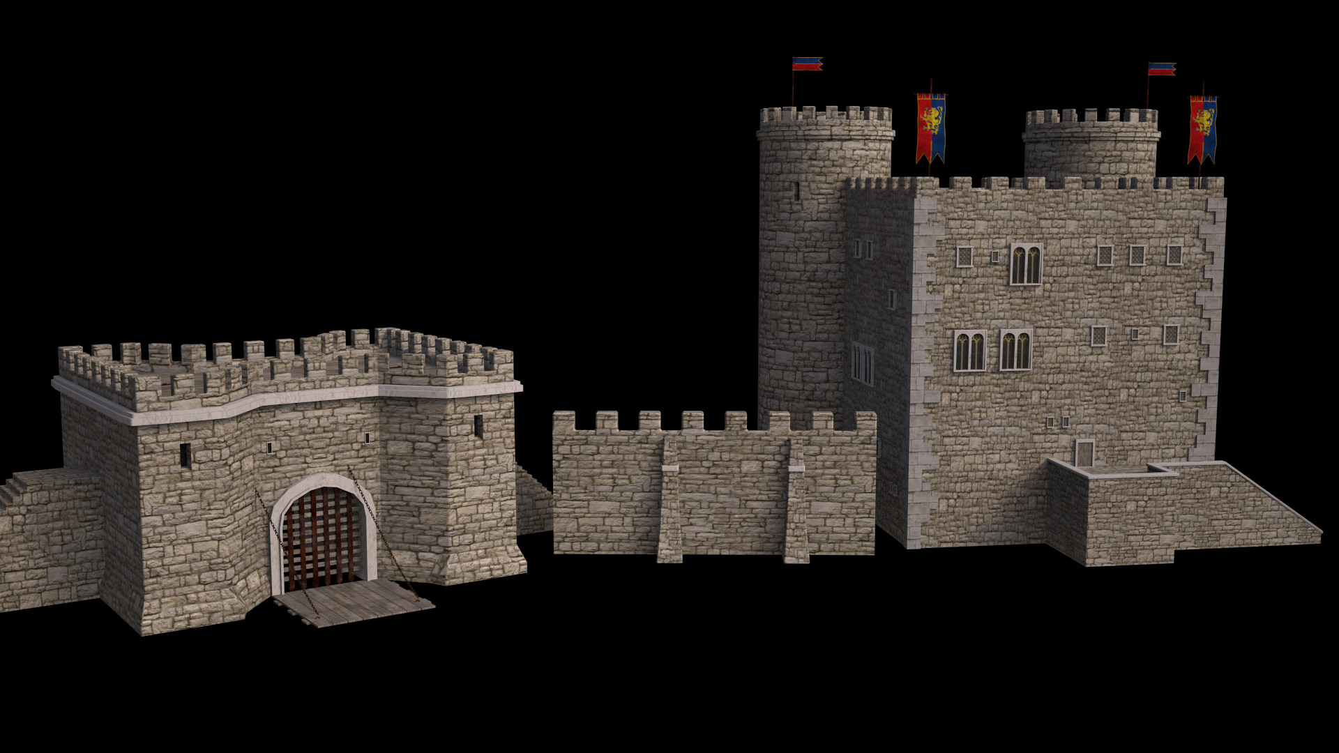 Meideval Castle set 3D model_6