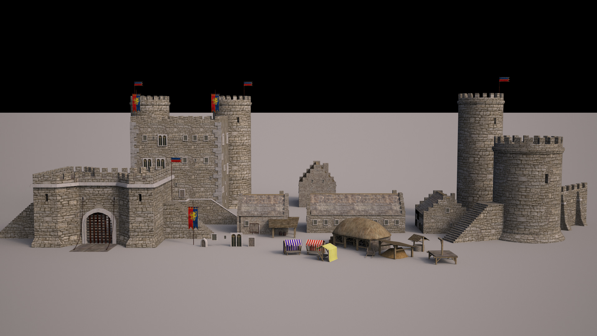 Meideval Castle set 3D model_9