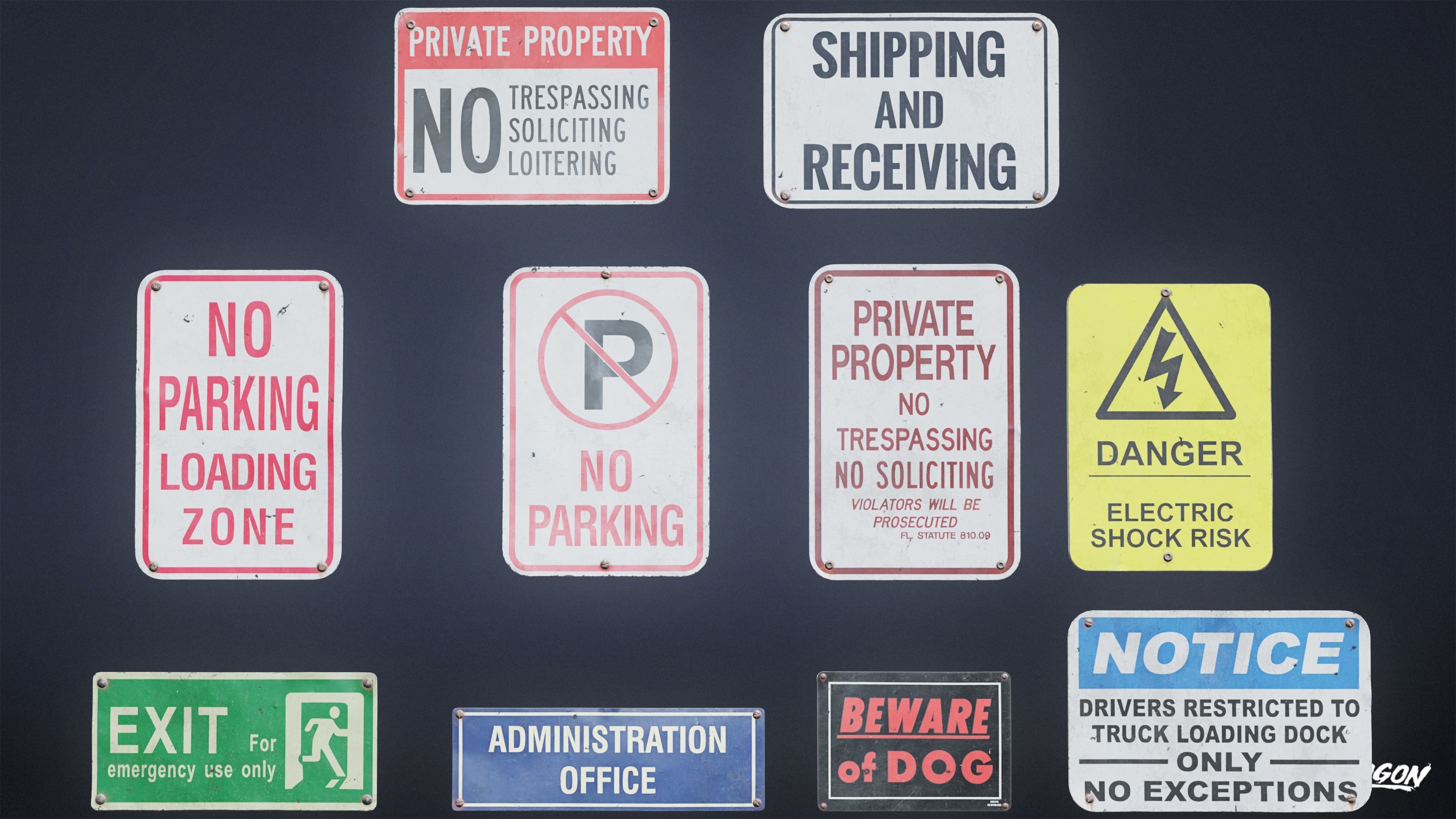 SIGNAGE - Sign Set 22 - LOW POLY AND NANITE Low-poly 3D model_2