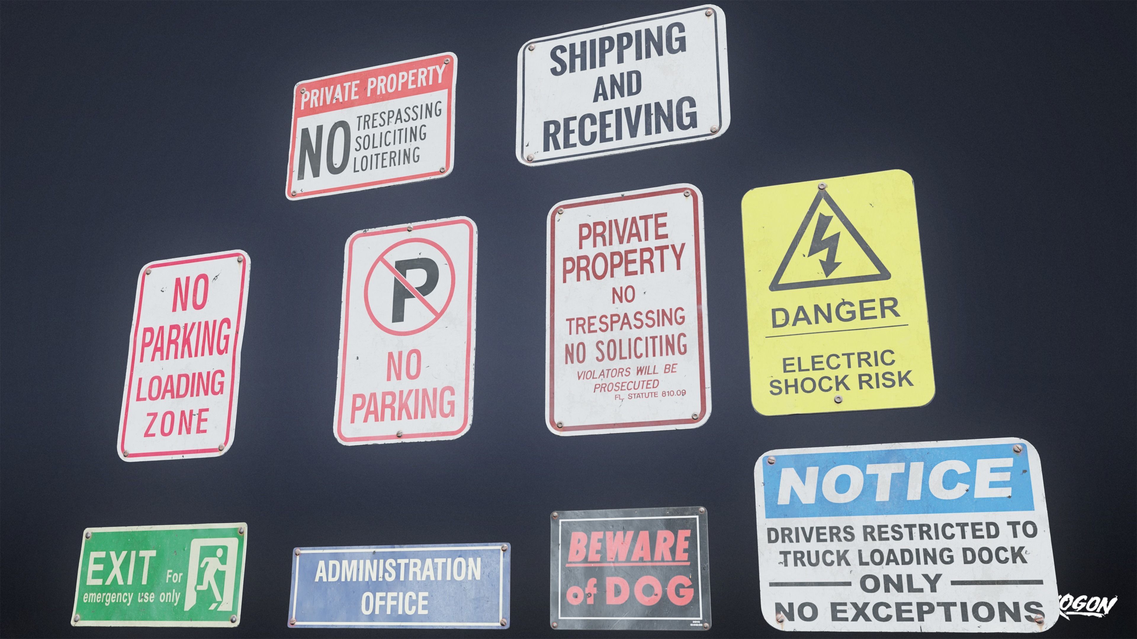 SIGNAGE - Sign Set 22 - LOW POLY AND NANITE Low-poly 3D model_4