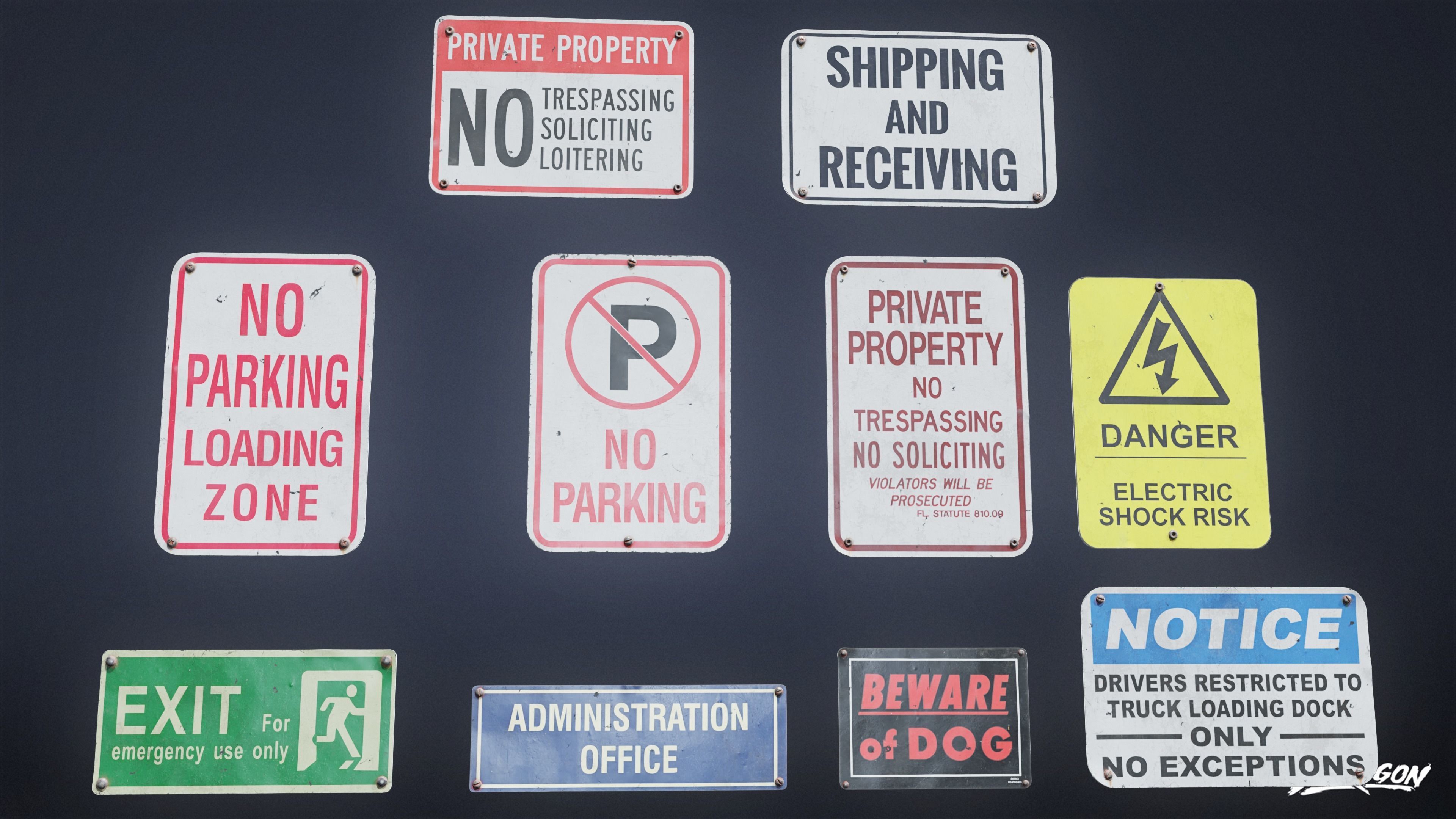 SIGNAGE - Sign Set 22 - LOW POLY AND NANITE Low-poly 3D model_11