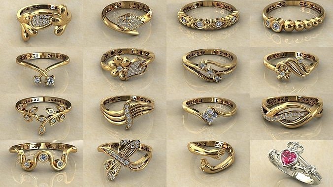 Women Wedding Engagement Ring 35 Pieces 3D Model Collection