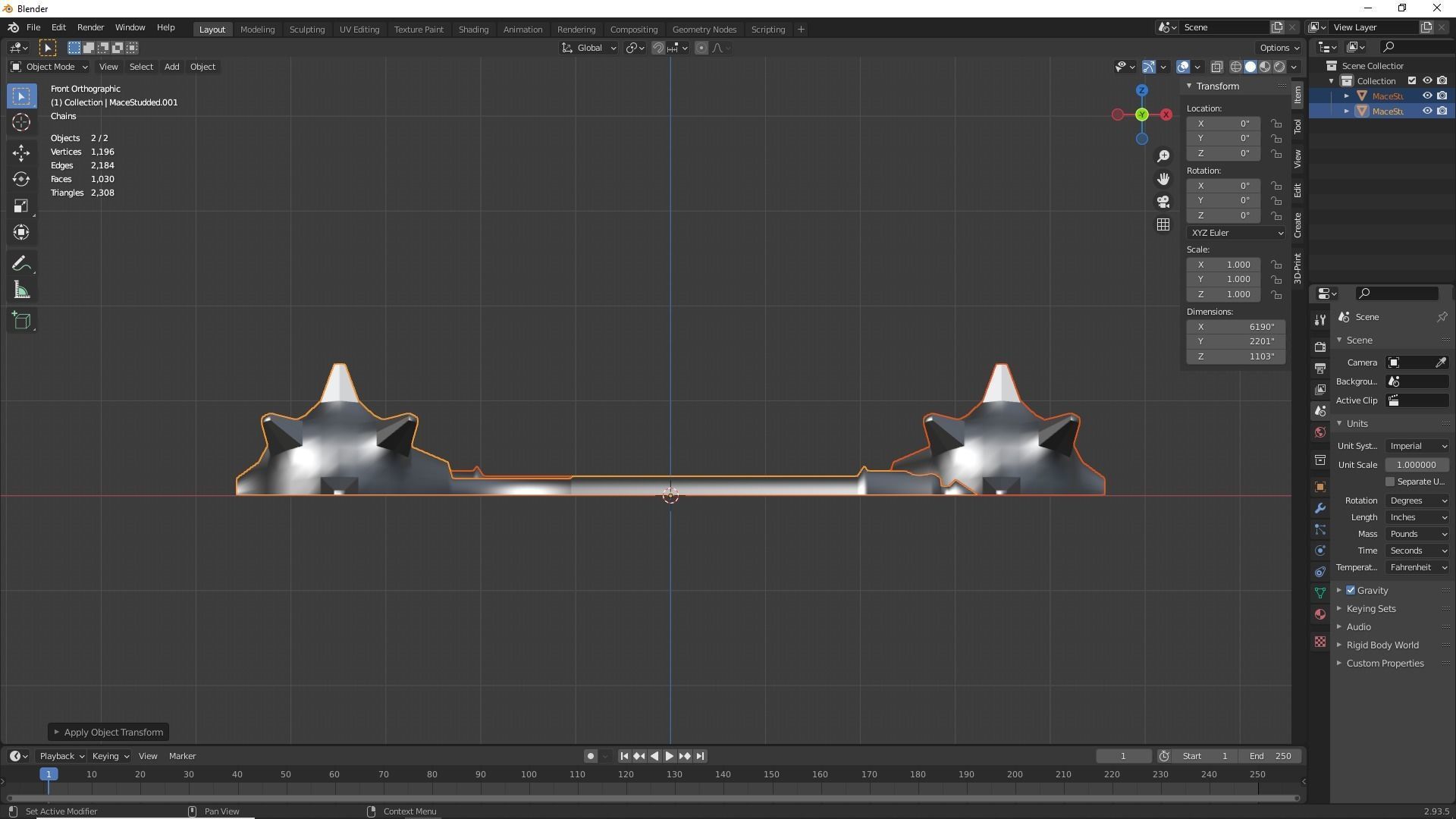 Studded Mace Keychain 3D print model_2