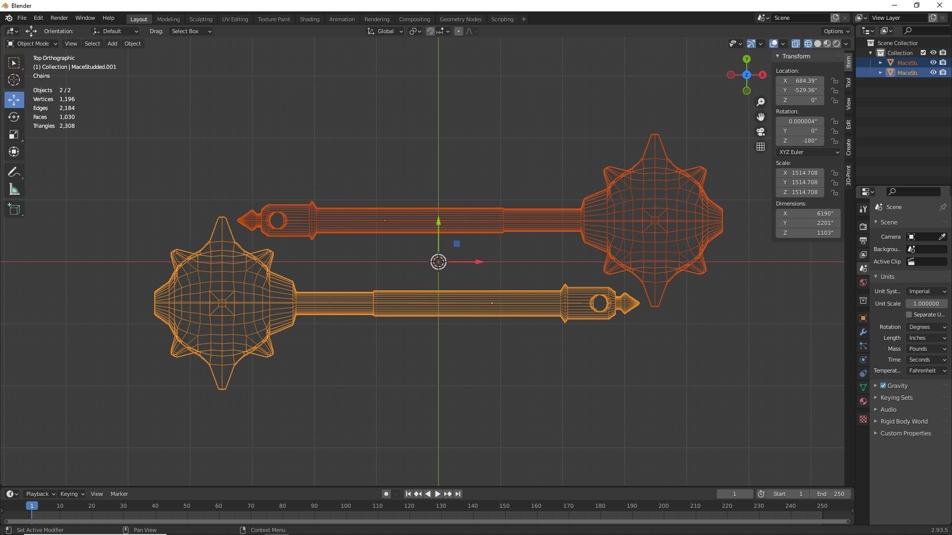 Studded Mace Keychain 3D print model_8