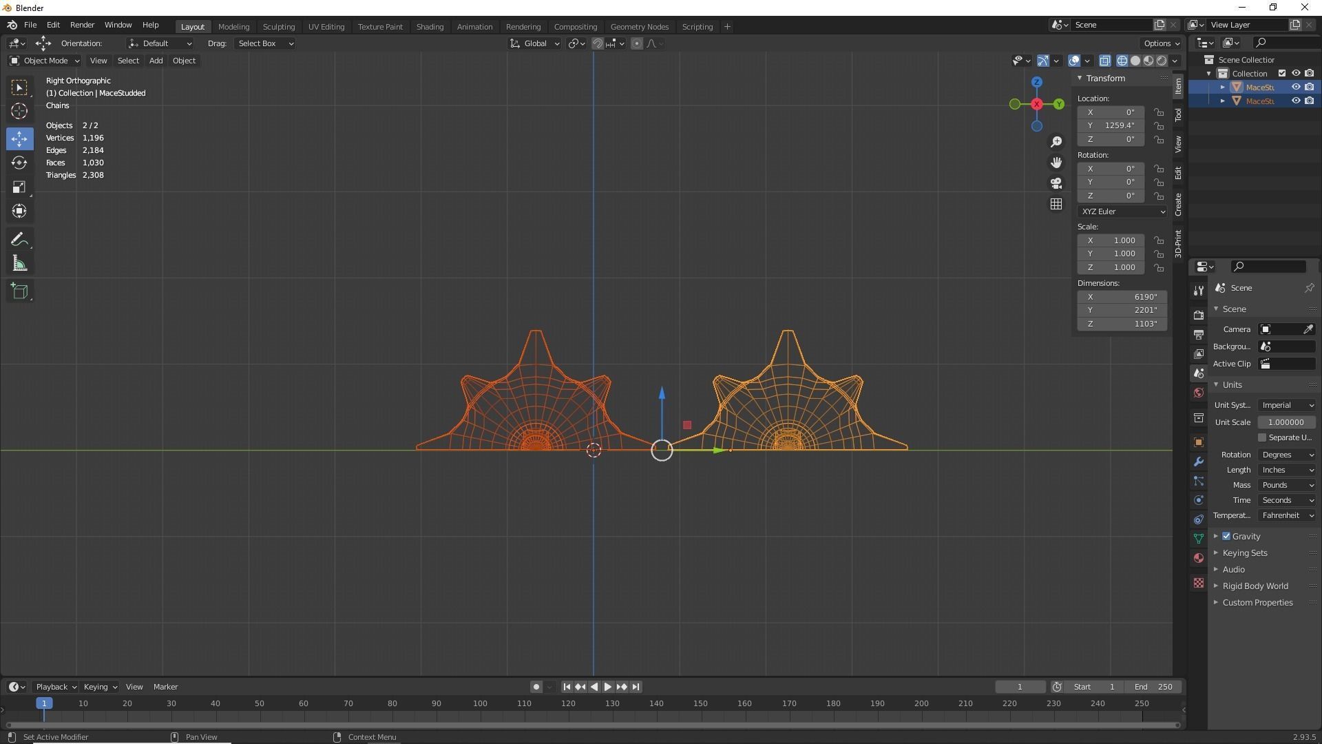 Studded Mace Keychain 3D print model_4