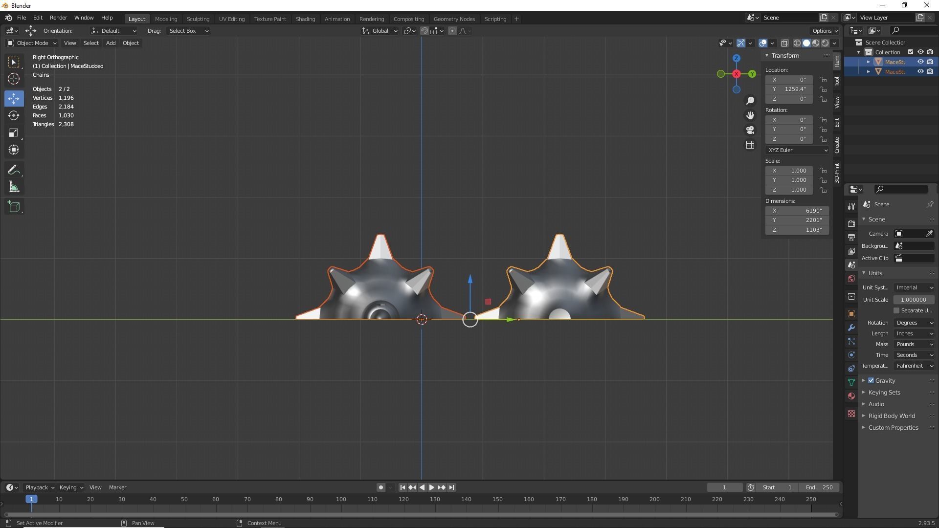 Studded Mace Keychain 3D print model_3