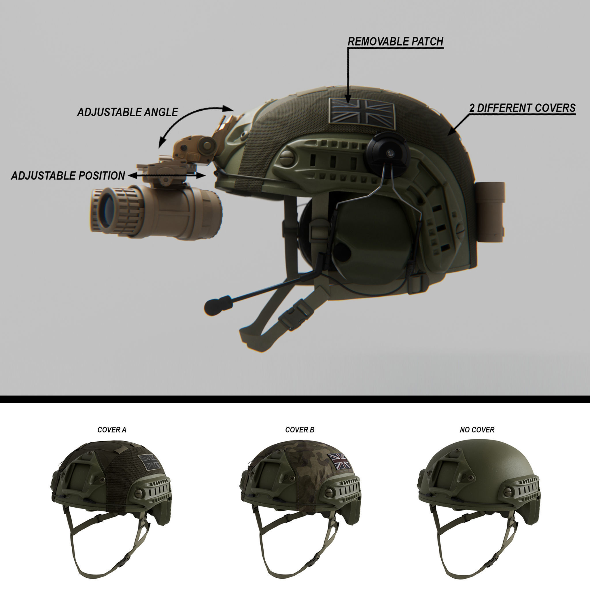 Ops Core FAST - GPNVG-18 - Peltor Comtac - High Detail 3D model
