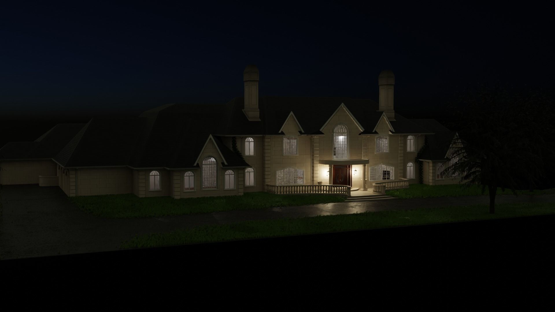 Mega Mansion Low-poly 3D model_6