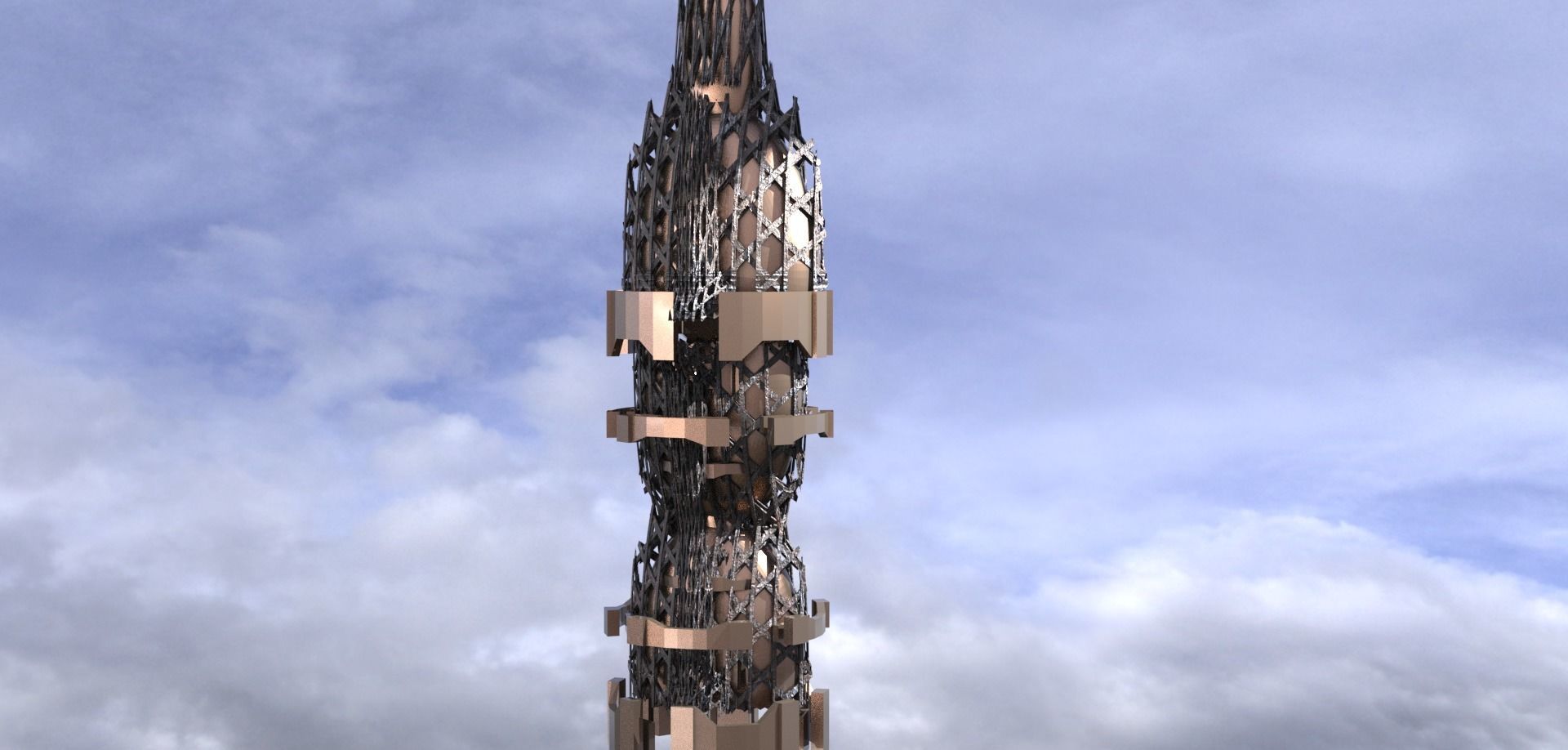 Sci fi Gold Hive structure pinnicle 3D model_1