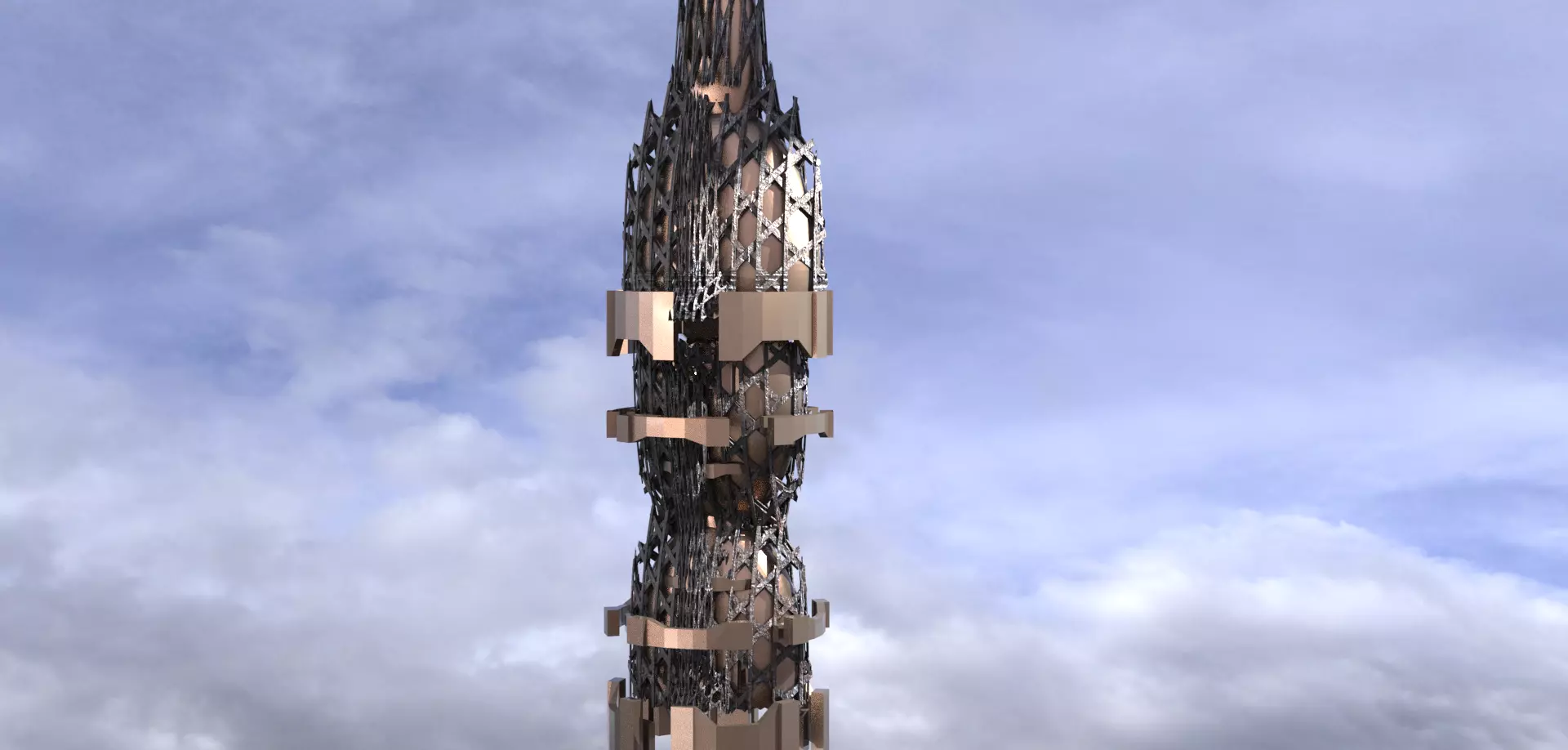 Sci fi Gold Hive structure pinnicle 3D model_0