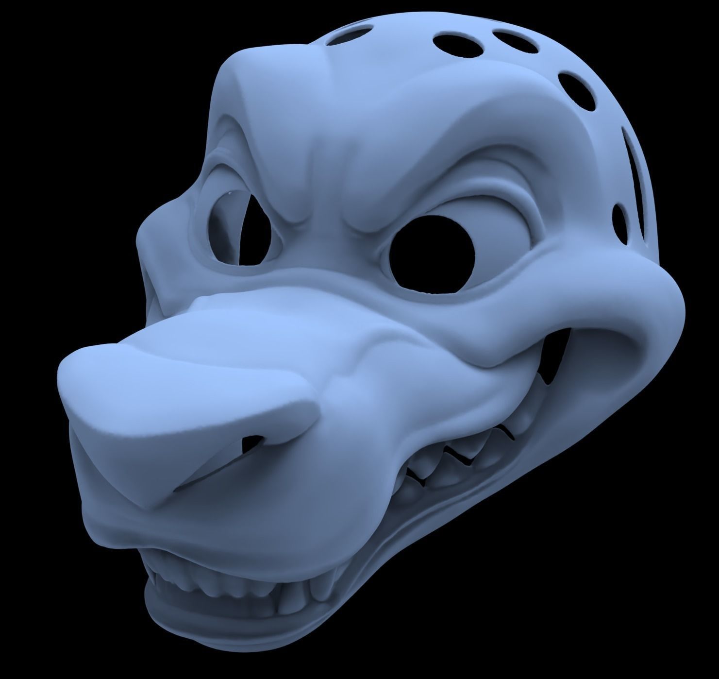 Grinning Canine Fursuit Head Base 3D print model_1