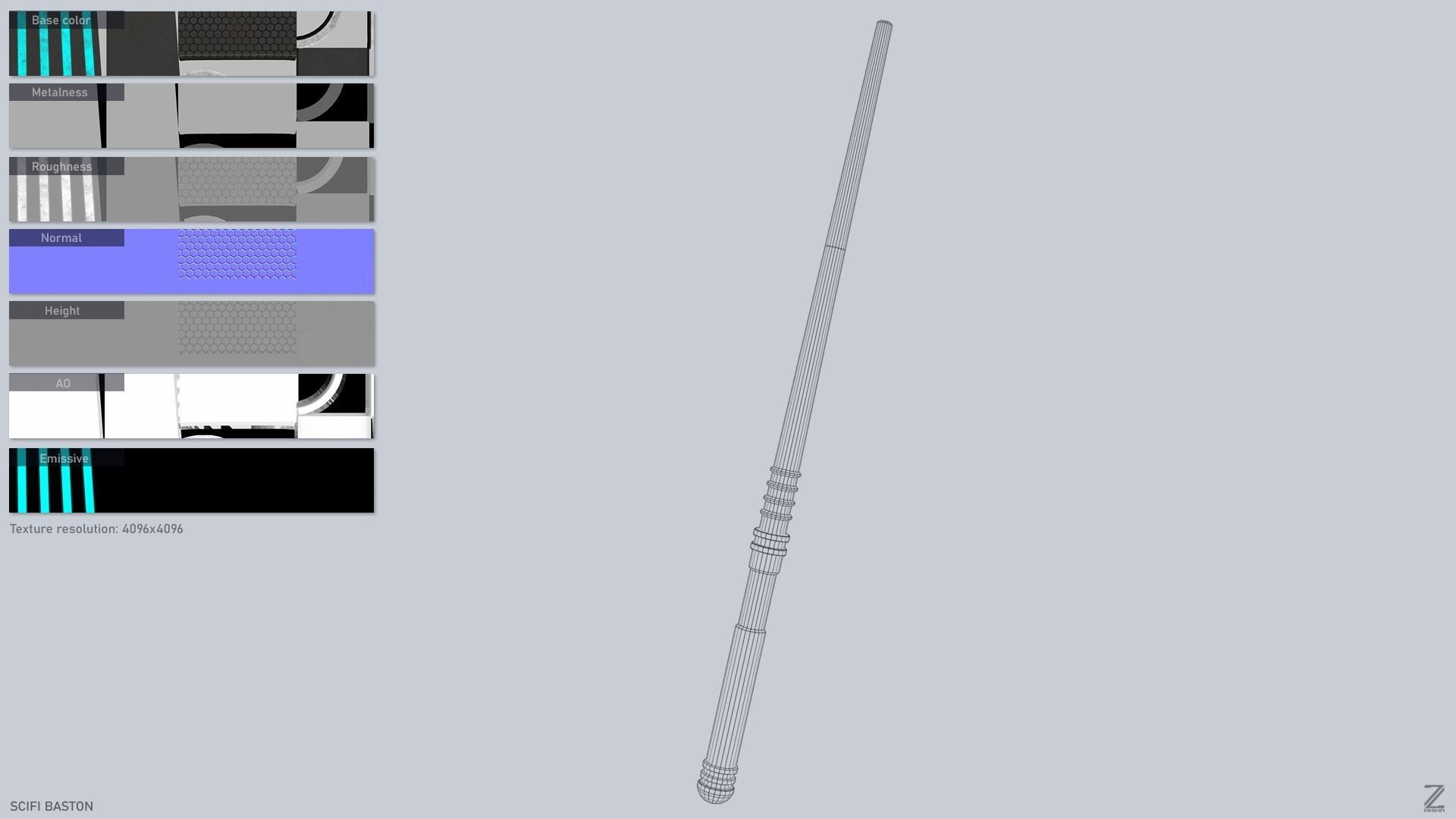 Sci fi baston Low-poly 3D model_3