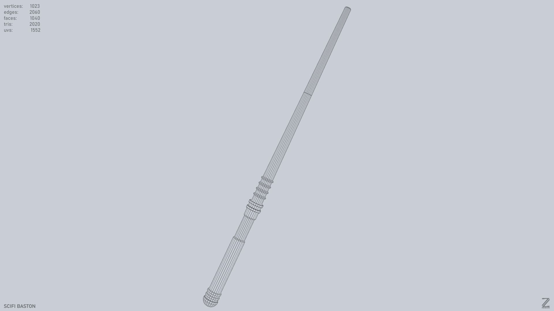 Sci fi baston Low-poly 3D model_14