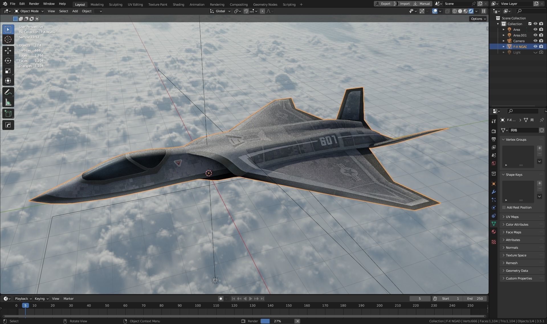 F-X  NGAD concept aircraft painted game model Low-poly 3D model Low-poly 3D model_16