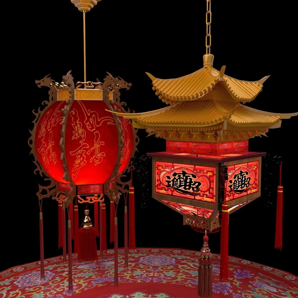 Chinese red lantern 3D model_5