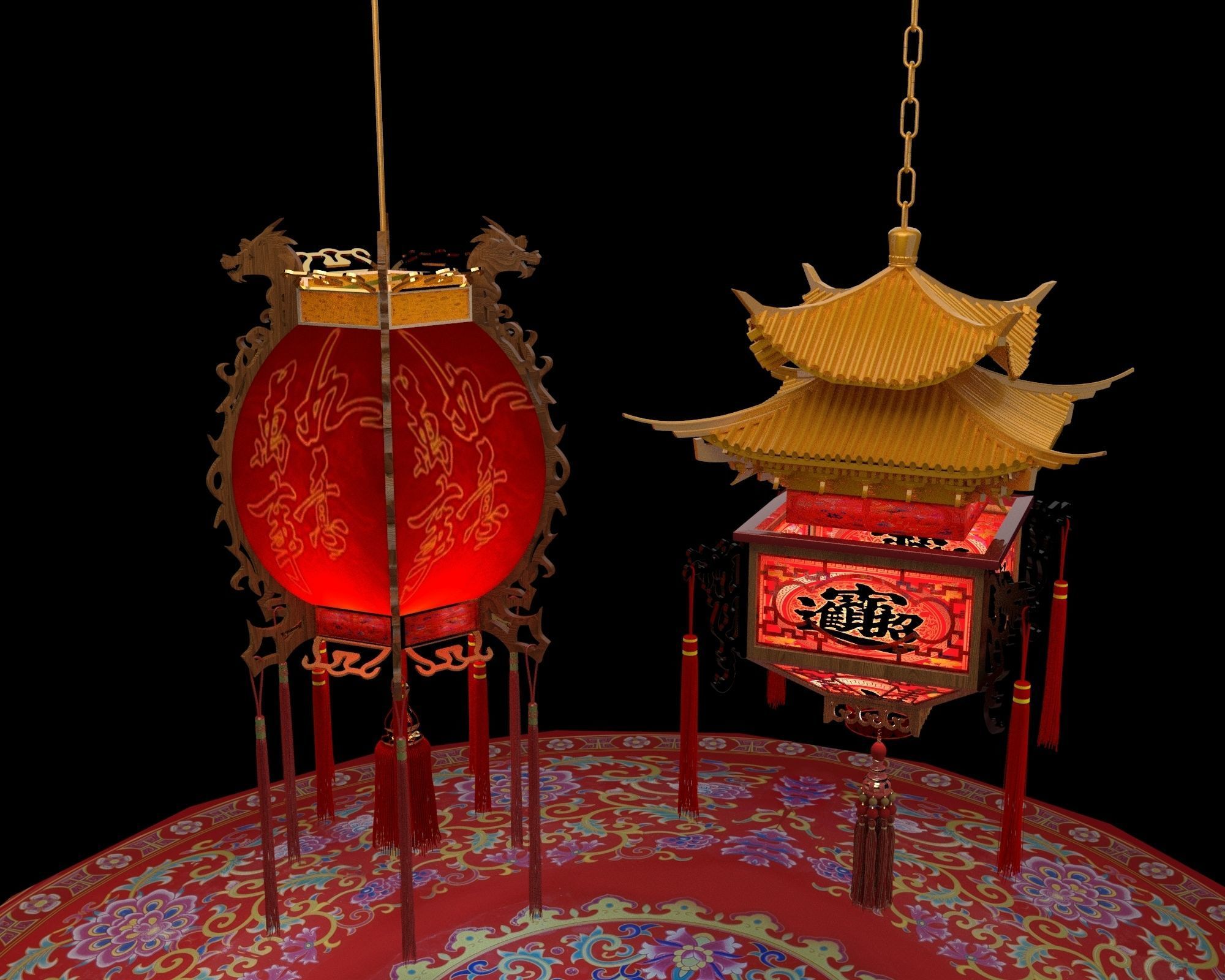 Chinese red lantern 3D model_1