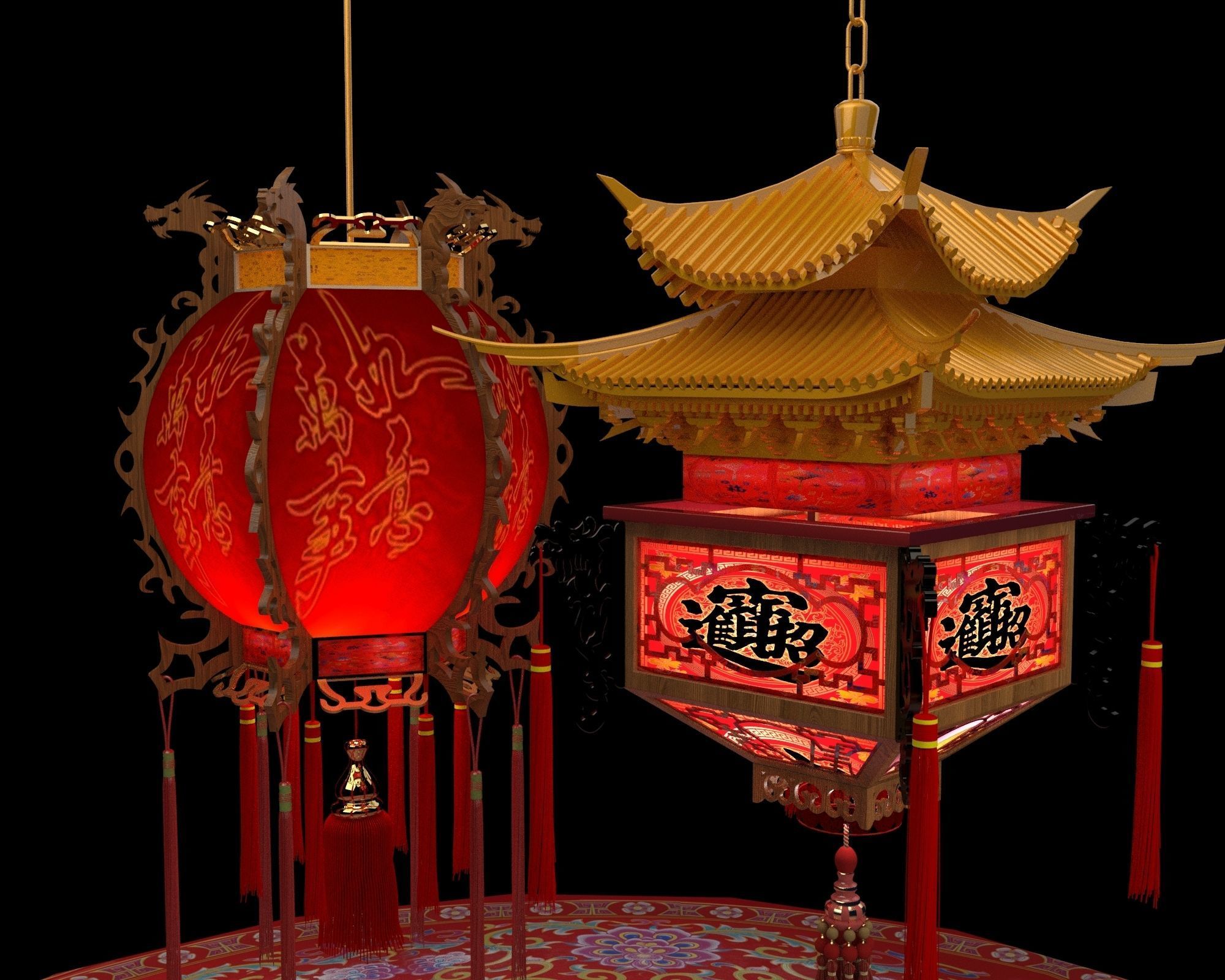 Chinese red lantern 3D model_2