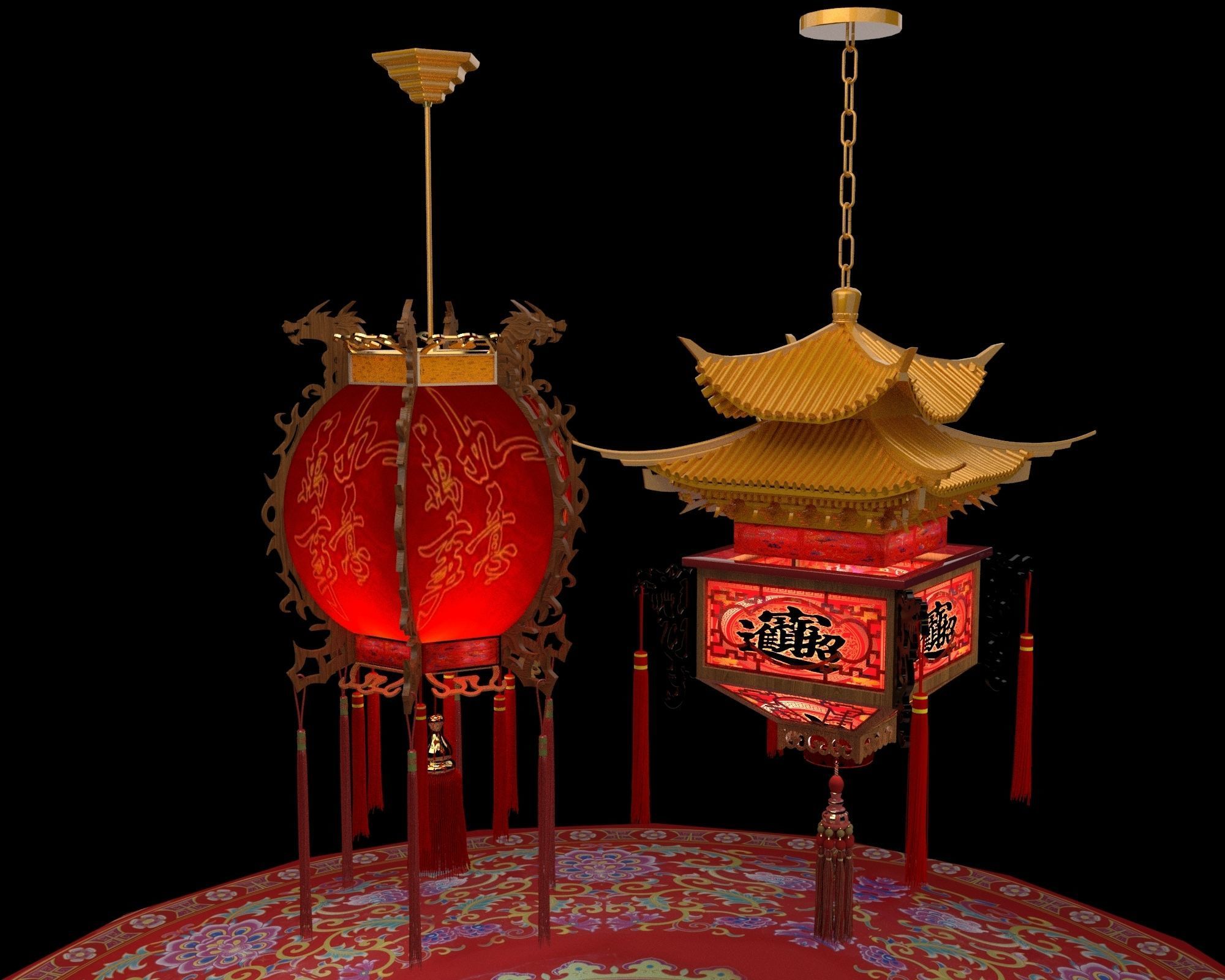 Chinese red lantern 3D model_3