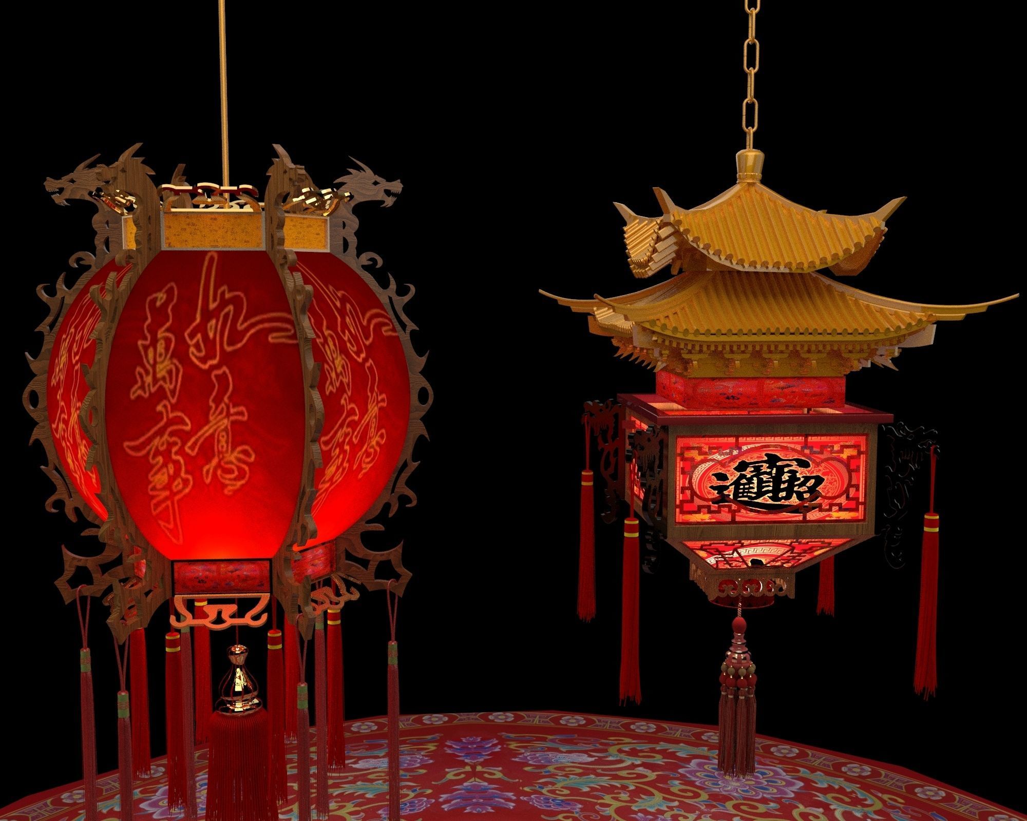 Chinese red lantern 3D model_4