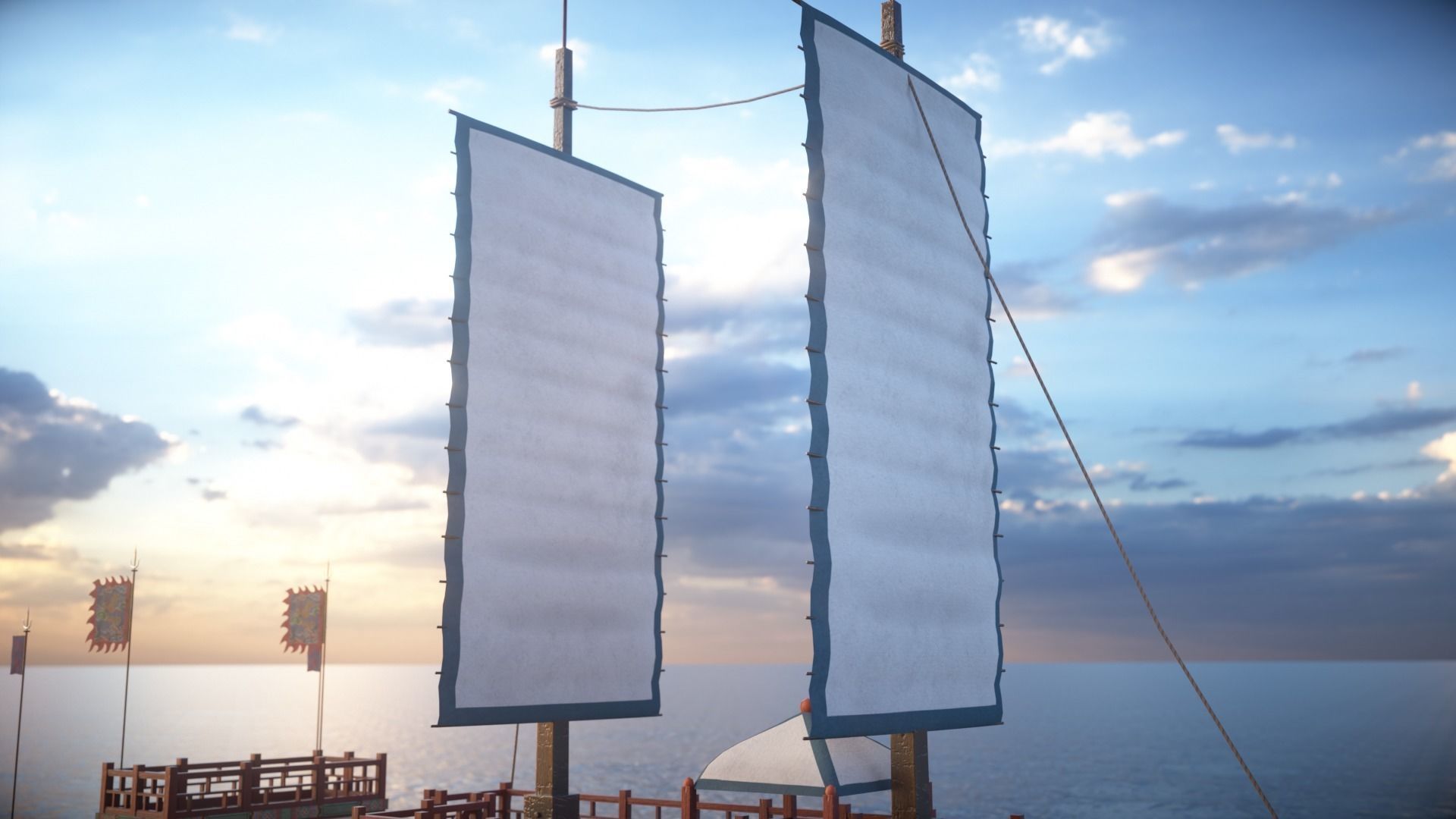 Korean Japanese Medieval Ship Set 3D model_5