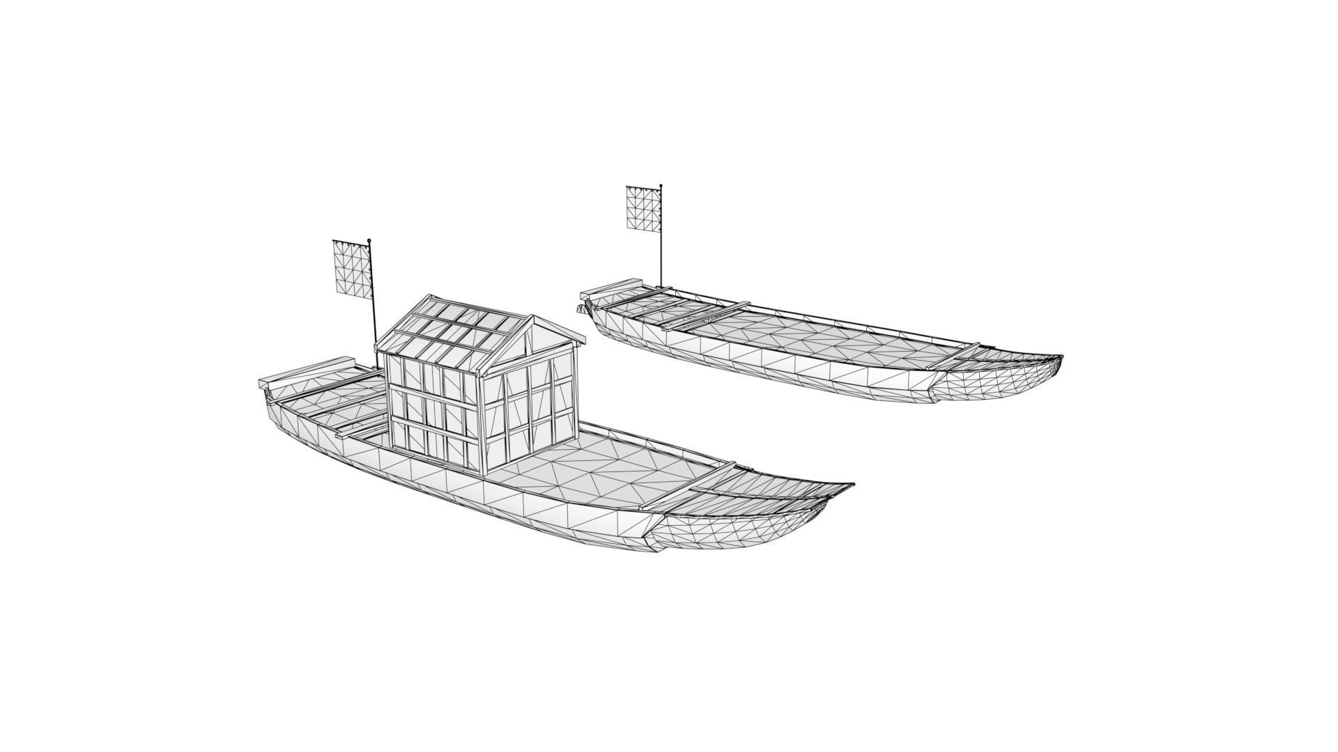 Korean Japanese Medieval Ship Set 3D model_41