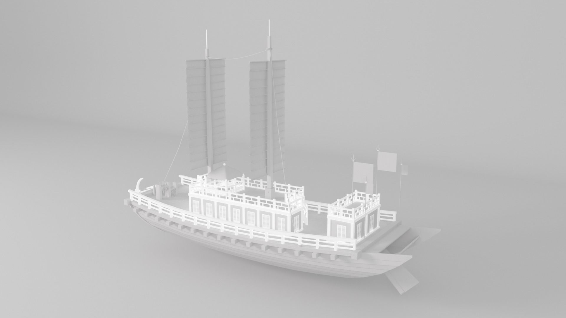 Korean Japanese Medieval Ship Set 3D model_8