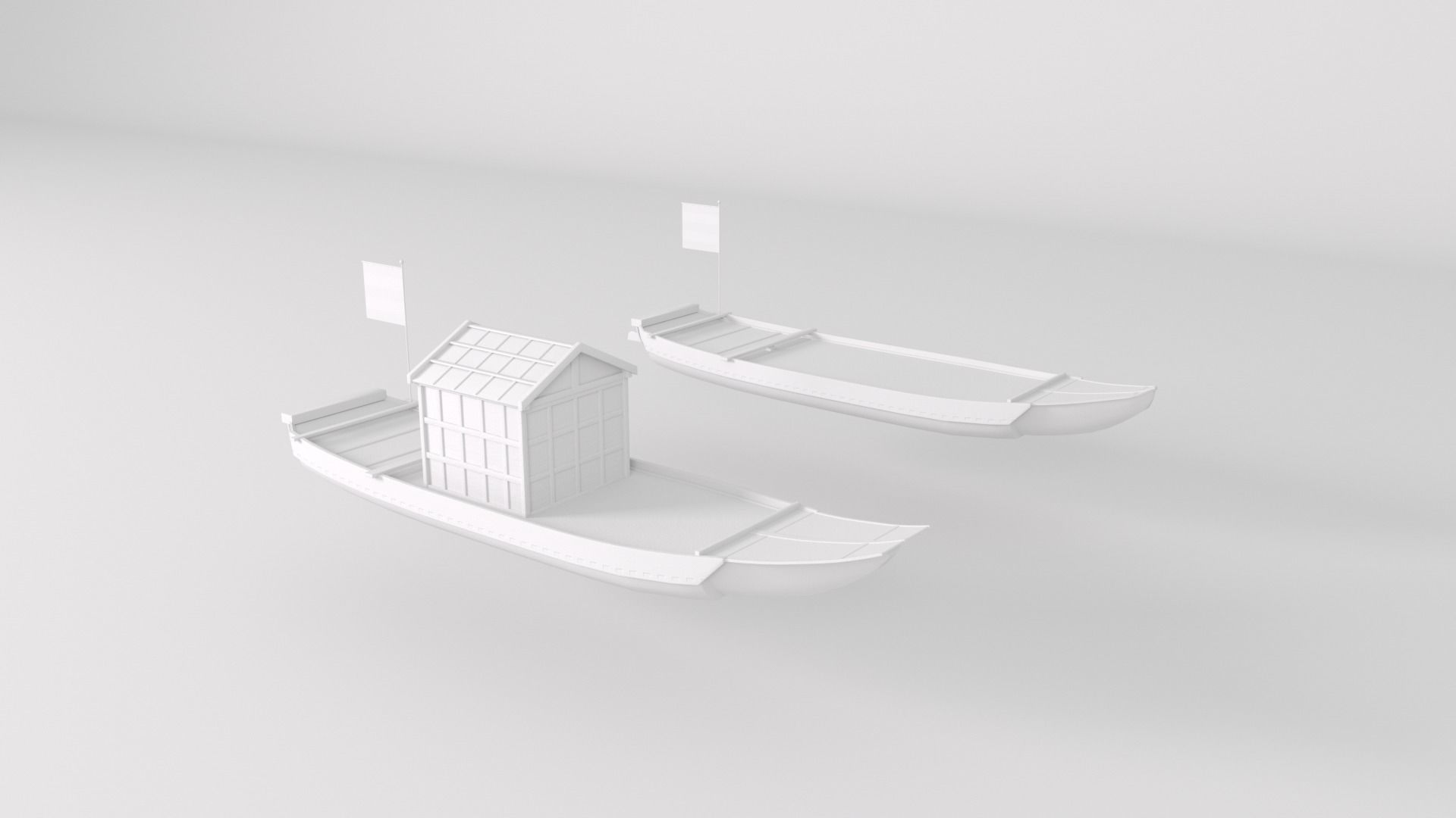 Korean Japanese Medieval Ship Set 3D model_40