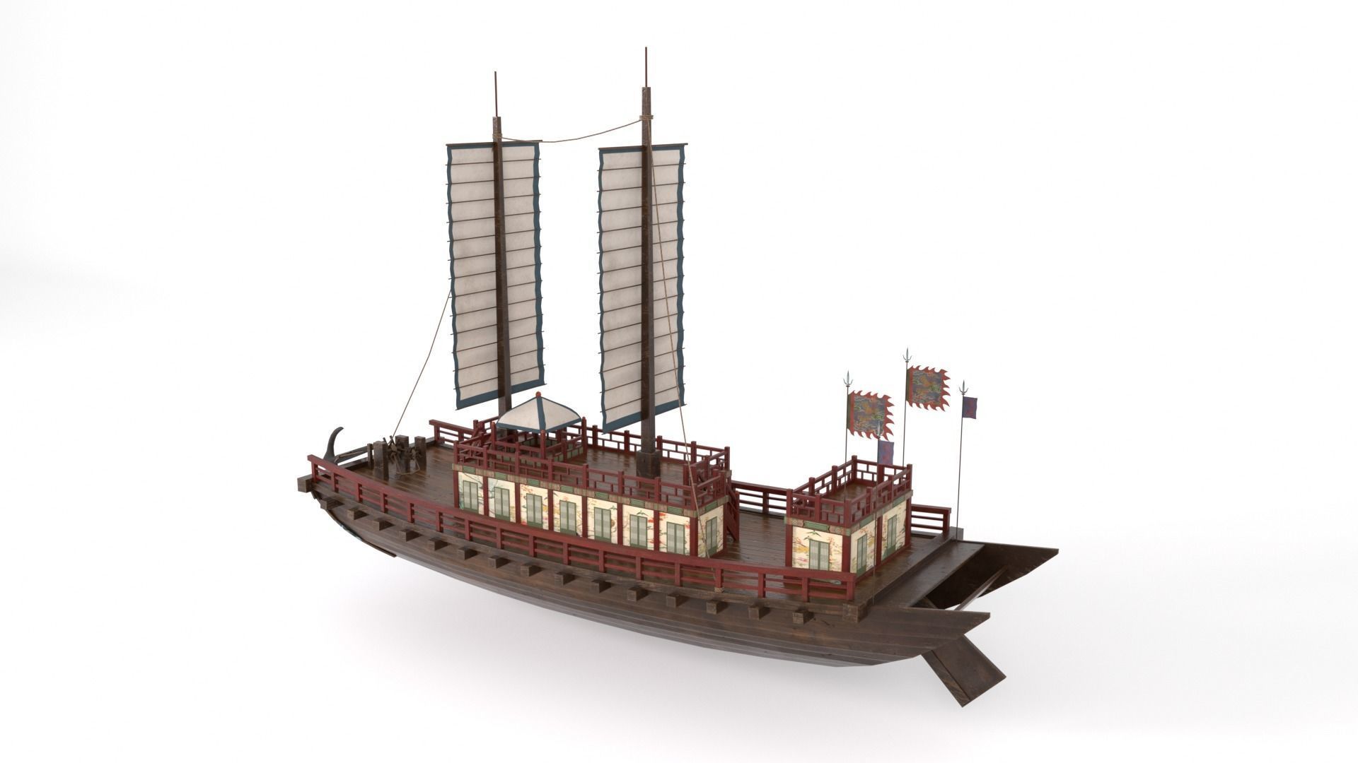 Korean Japanese Medieval Ship Set 3D model_7