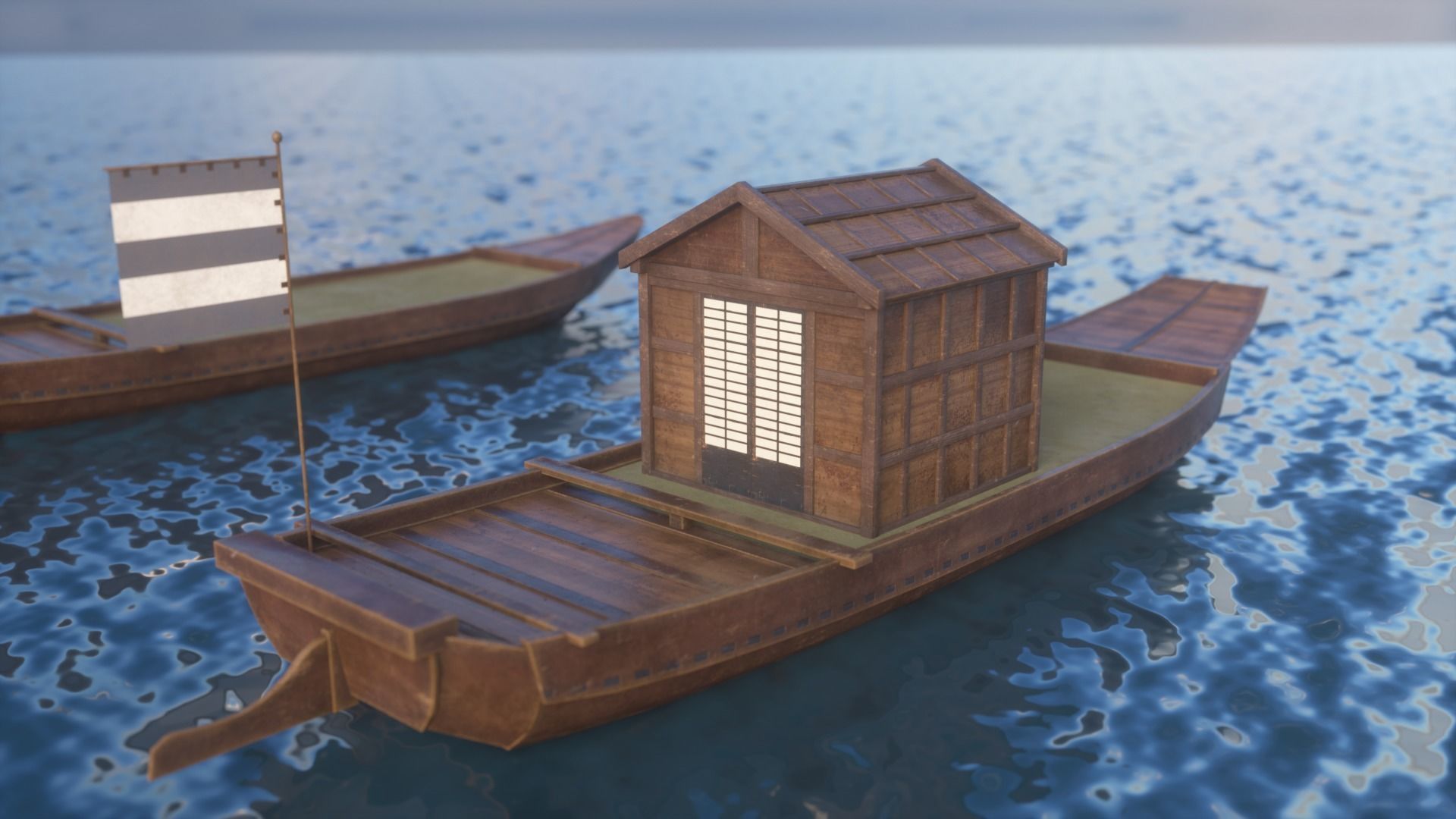 Korean Japanese Medieval Ship Set 3D model_38